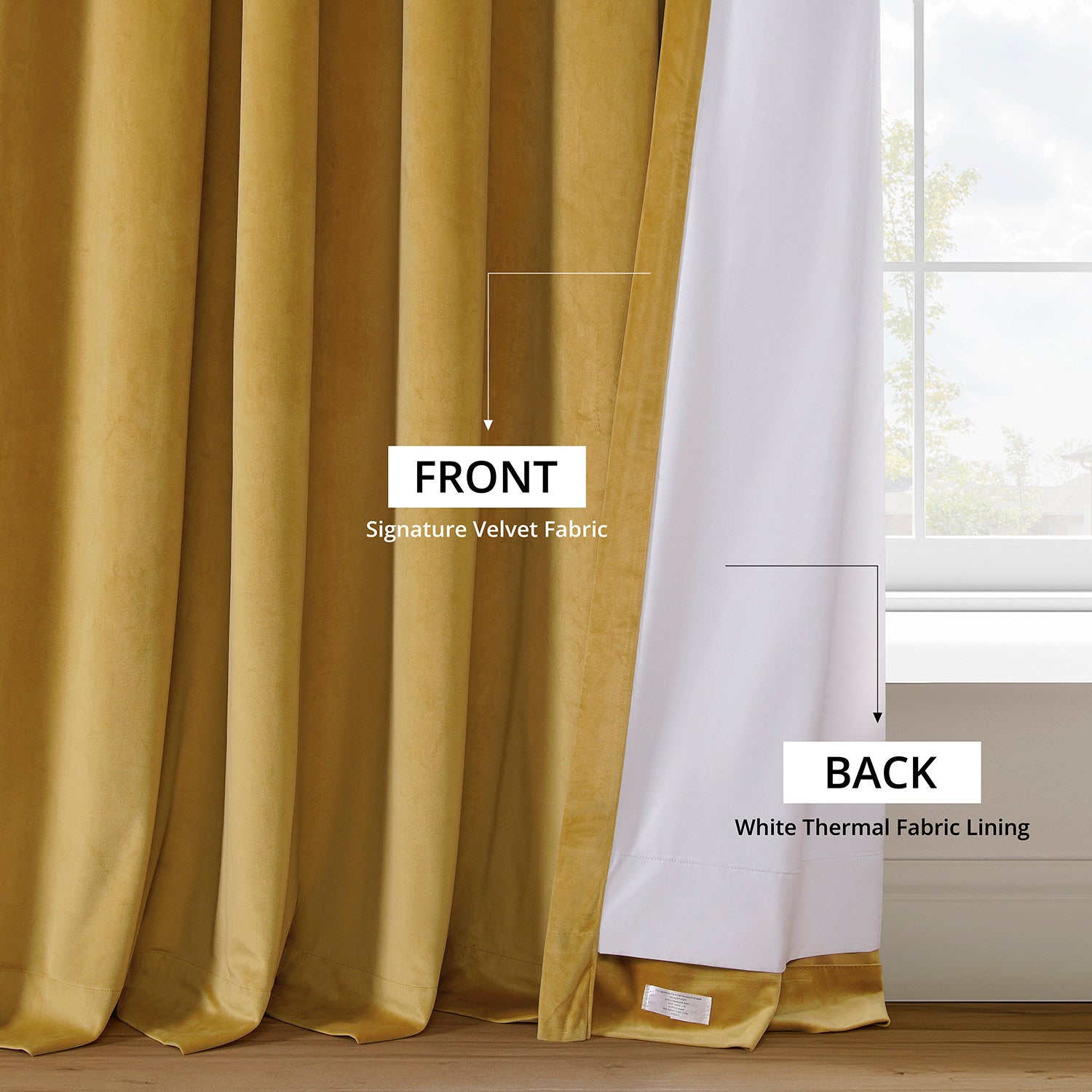 Premium Blackout Curtains - Fool's Gold Signature Velvet Window Drapes for Bedroom & Living Room - Noise Reducing, Thermal Insulated, 100% Light Blocking for Better Sleep & Home Decor