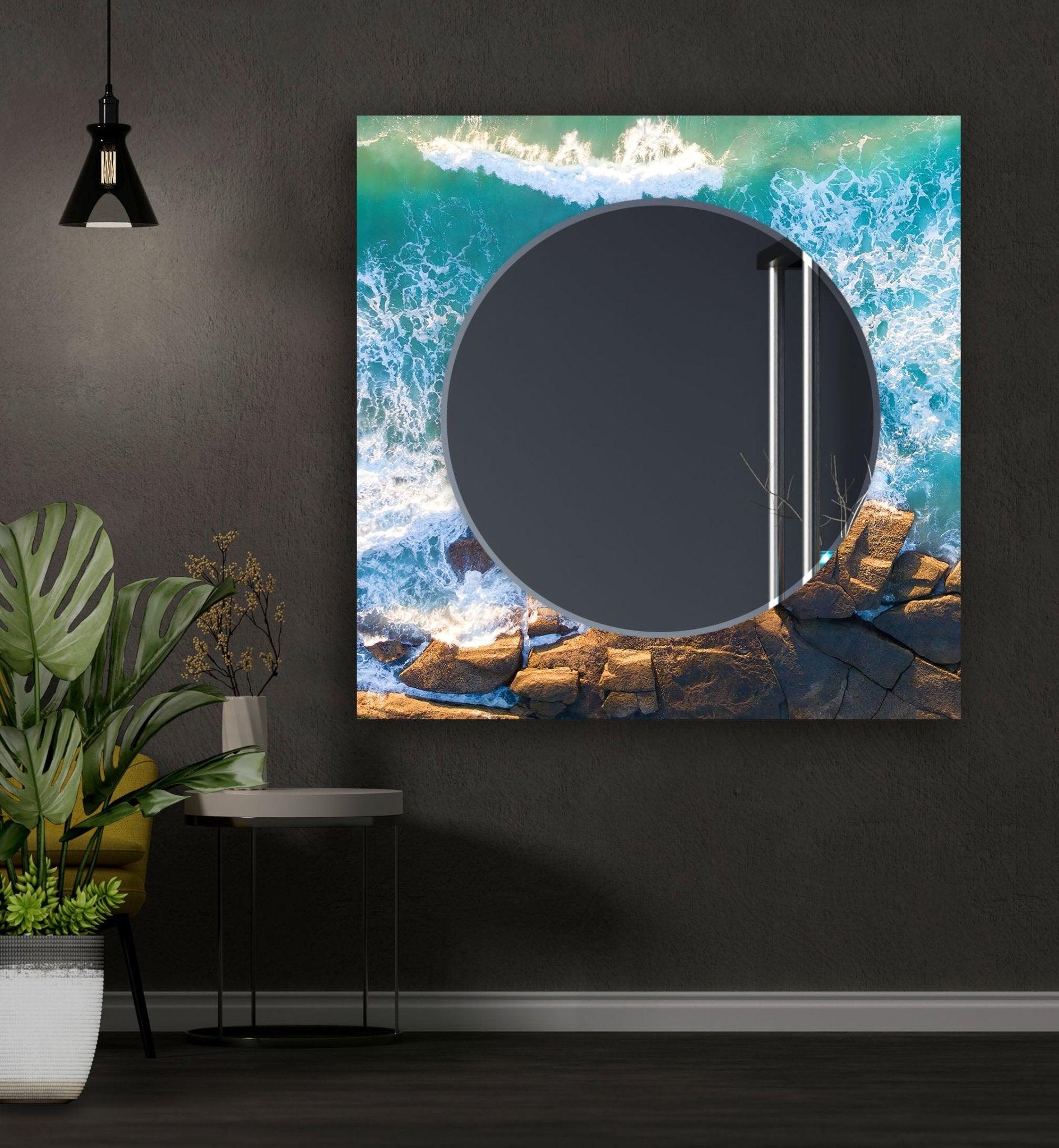 Abstract Sea Waves Wall Mirror - Coastal Decor for Living Room, Bedroom & Bathroom - Modern Ocean Wave Design for Home & Office Decor