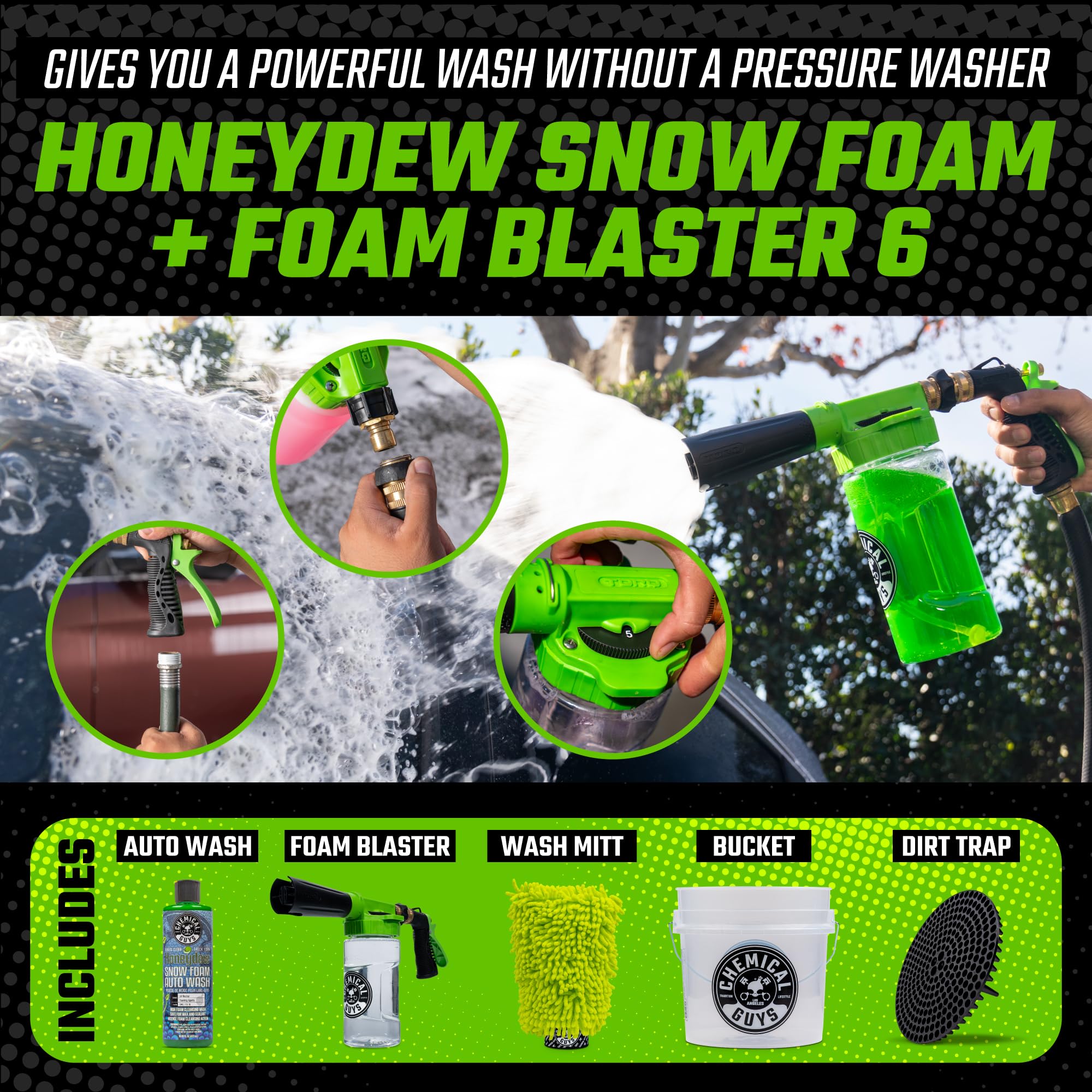Chemical Guys HOL126 14-Piece Car Wash Kit with Foam Cannon, Wash Bucket & 5 Cleaning Chemicals (16 oz Each) - Perfect for Car & Truck Detailing, DIY Auto Care & Father's Day Gifts (Works with Garden Hose) - Ideal for Home Car Washing, Vehicle Maintenance & Professional-Grade Cleaning