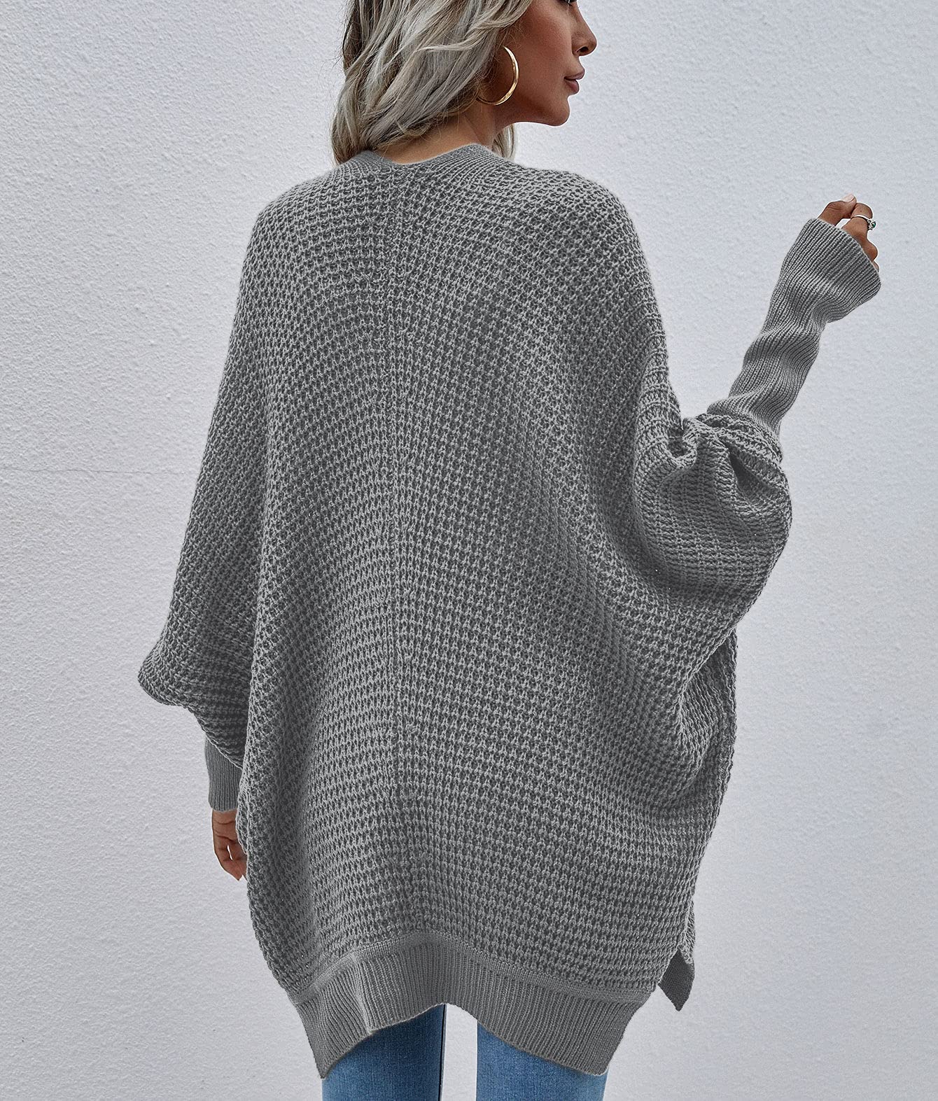 Women's Chunky Knit Waffle Cardigan Sweater - Ribbed Cuffs, Batwing Sleeves & Open Front Design - Casual Loose Fit Long Sleeve Coat for Fall & Winter Layering | Perfect for Coffee Dates, Office Wear & Cozy Home Outfits