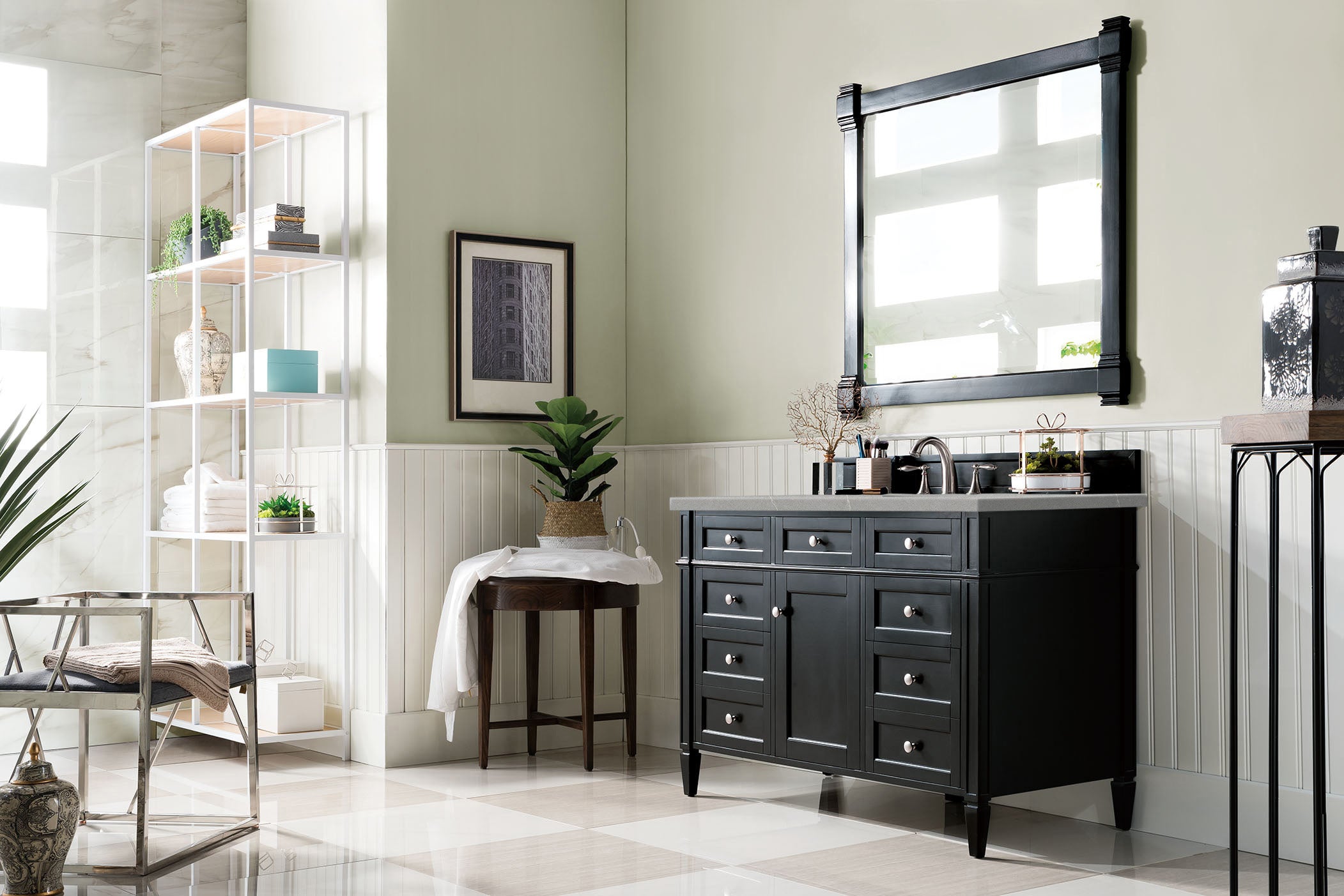 Brittany 48-Inch Black Onyx Bathroom Vanity with 3CM Eternal Serena Quartz Countertop - Modern Single Sink Vanity for Master Bath & Powder Room