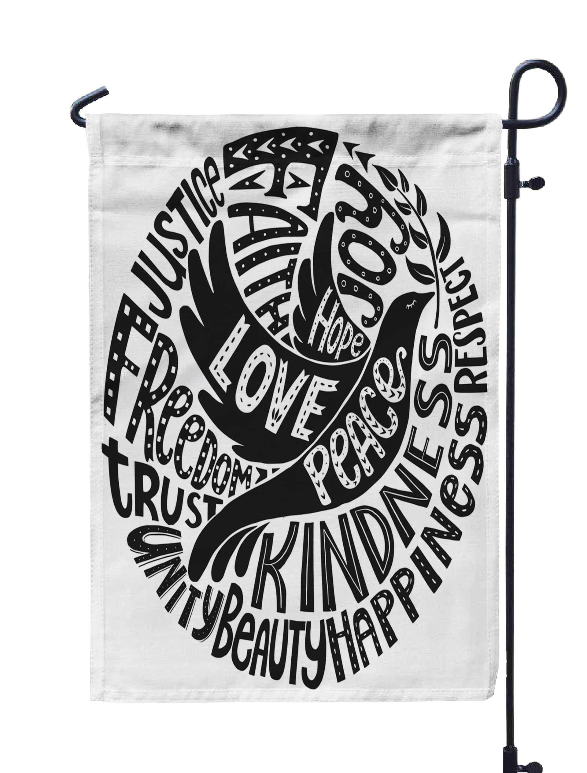 Double Sided Welcome Outdoor Garden Flag 12x18 Inches - Dove Peace Love Faith Joy Hope Kindness Beauty Respect Trust Justice - Seasonal Home Yard Decoration for Spring Summer Fall Winter