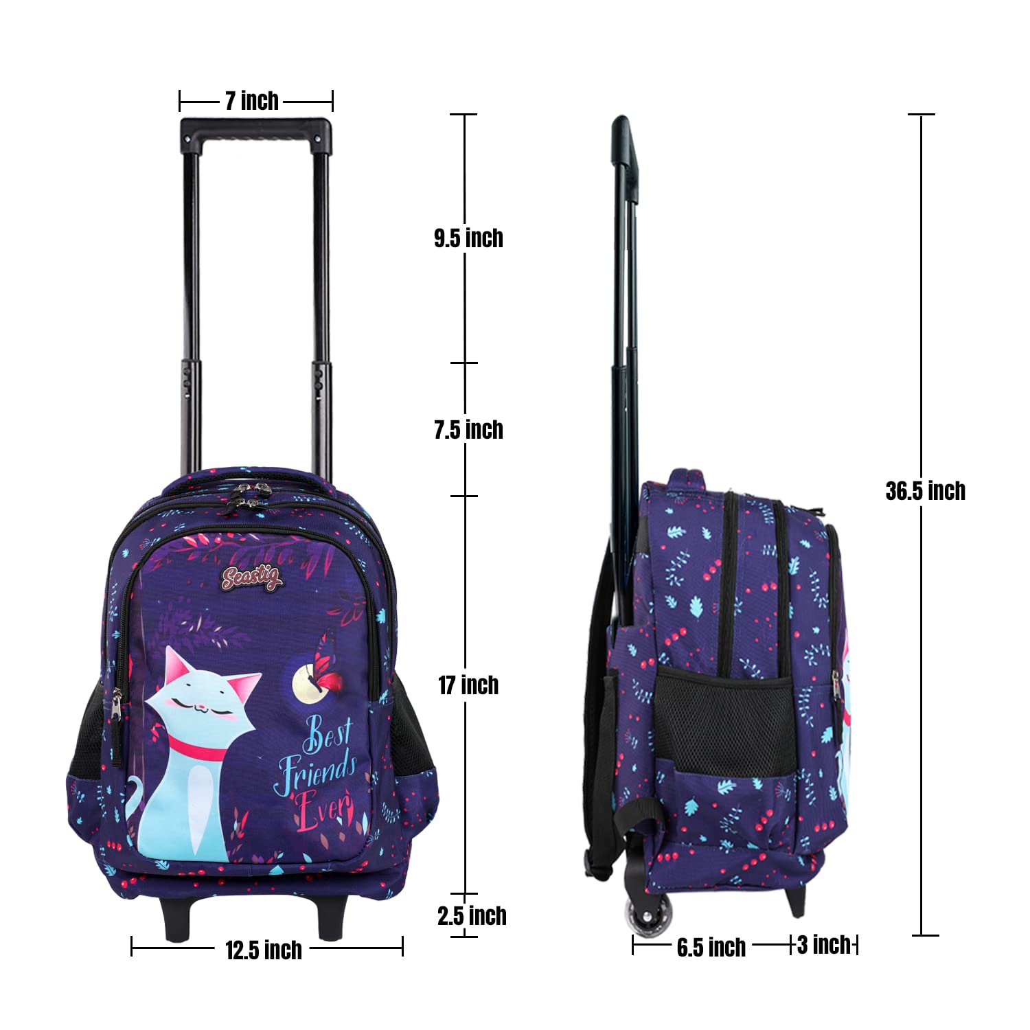 Seastig 18in Rolling Backpack for Kids - Double Handle Wheeled Backpack with Lunch Bag Set | School, Travel & Daily Use for Boys & Girls