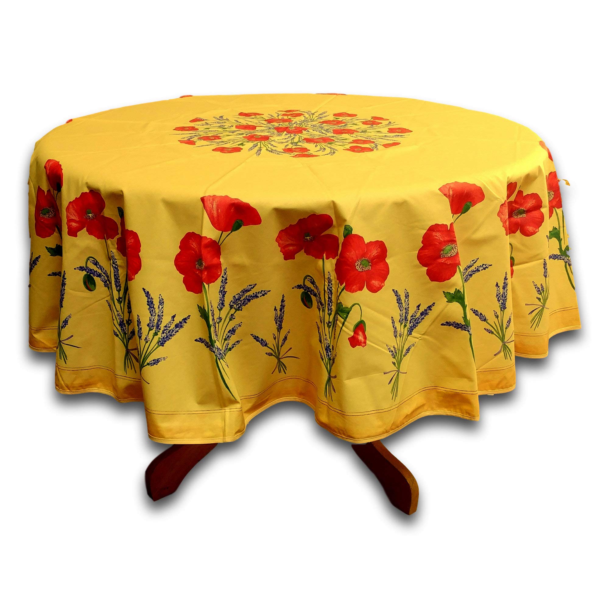 La Cigale Poppy Éclat Wipeable Spill-Resistant Tablecloth - Acrylic Coated Floral Cotton French Provencal Table Cover for Round Tables (71 inches, Honey Color) - Perfect for Dining Rooms, Kitchens, and Outdoor Gatherings