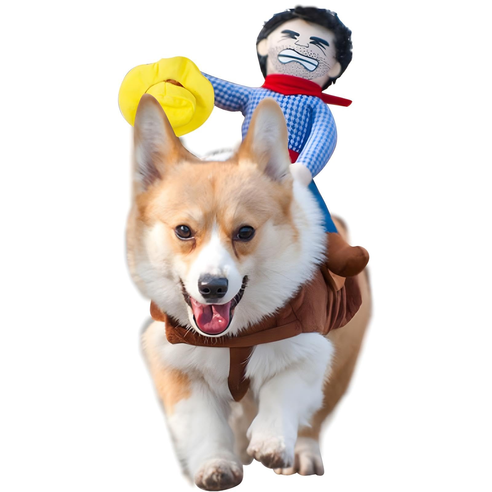 Cowboy Rider Dog Costume for Halloween - Funny Chucky Pet Outfit with Doll & Hat | Small & Medium Dog Costumes for Parties & Dress-Up