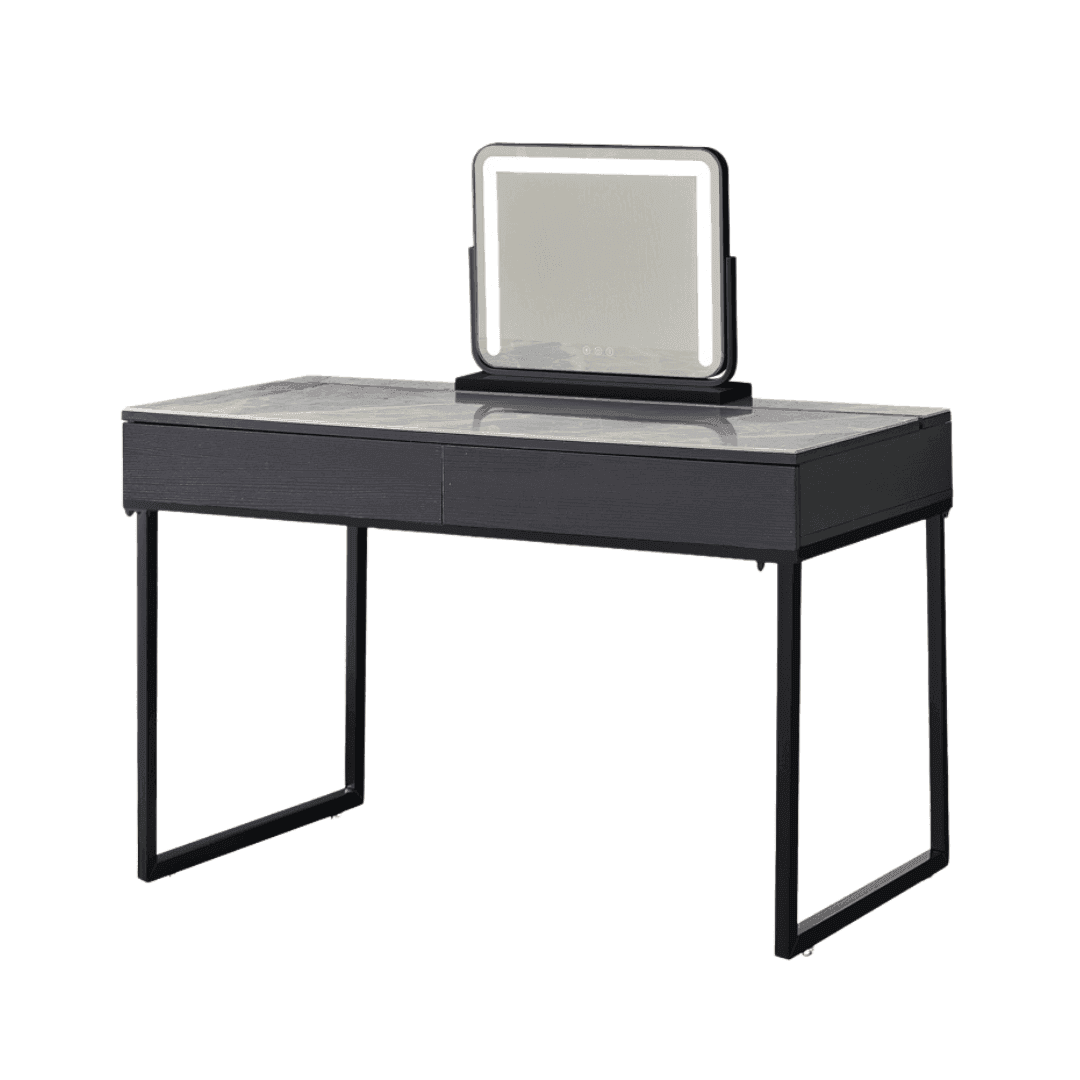 Muriel Glossy Sintered Stone Vanity Table - 47 Inch Modern Makeup Dressing Table with Mirror, Perfect for Bedroom, Bathroom & Beauty Salon Decor