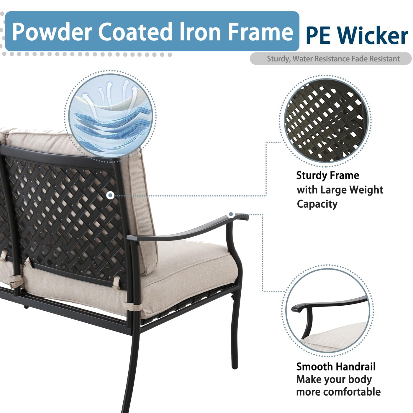 Outdoor Patio Loveseat Set with Coffee Table - 2-Piece White Wicker Conversation Sofa for Porch, Balcony, Backyard & Deck - Weather-Resistant Furniture with Soft Cushions & Metal Side Table (Perfect for Relaxing, Entertaining & Outdoor Lounging)