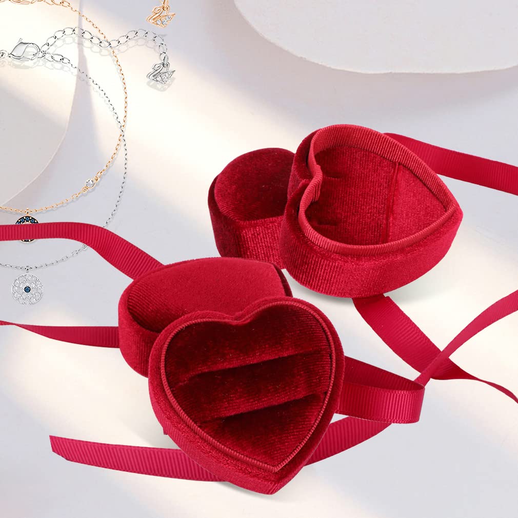 iSuperb 2-Piece Velvet Heart-Shaped Jewelry Box Set - Double Ring Holder, Earring & Necklace Organizer - Perfect for Wedding Proposals, Engagement Gifts & Jewelry Storage (Great for Bridal Showers, Anniversary Presents & Valentine's Day)