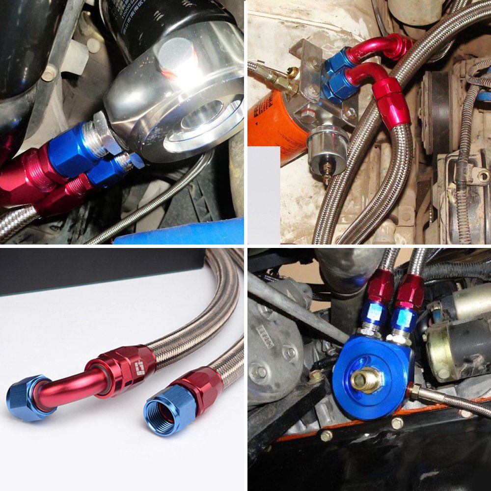 PIT66 AN10 16.4Ft Stainless Steel & Nylon Braided Fuel Line Hose Kit with Fitting Adapters (21mm OD, 14mm ID) - High Performance for Automotive, Marine & Industrial Fuel Systems