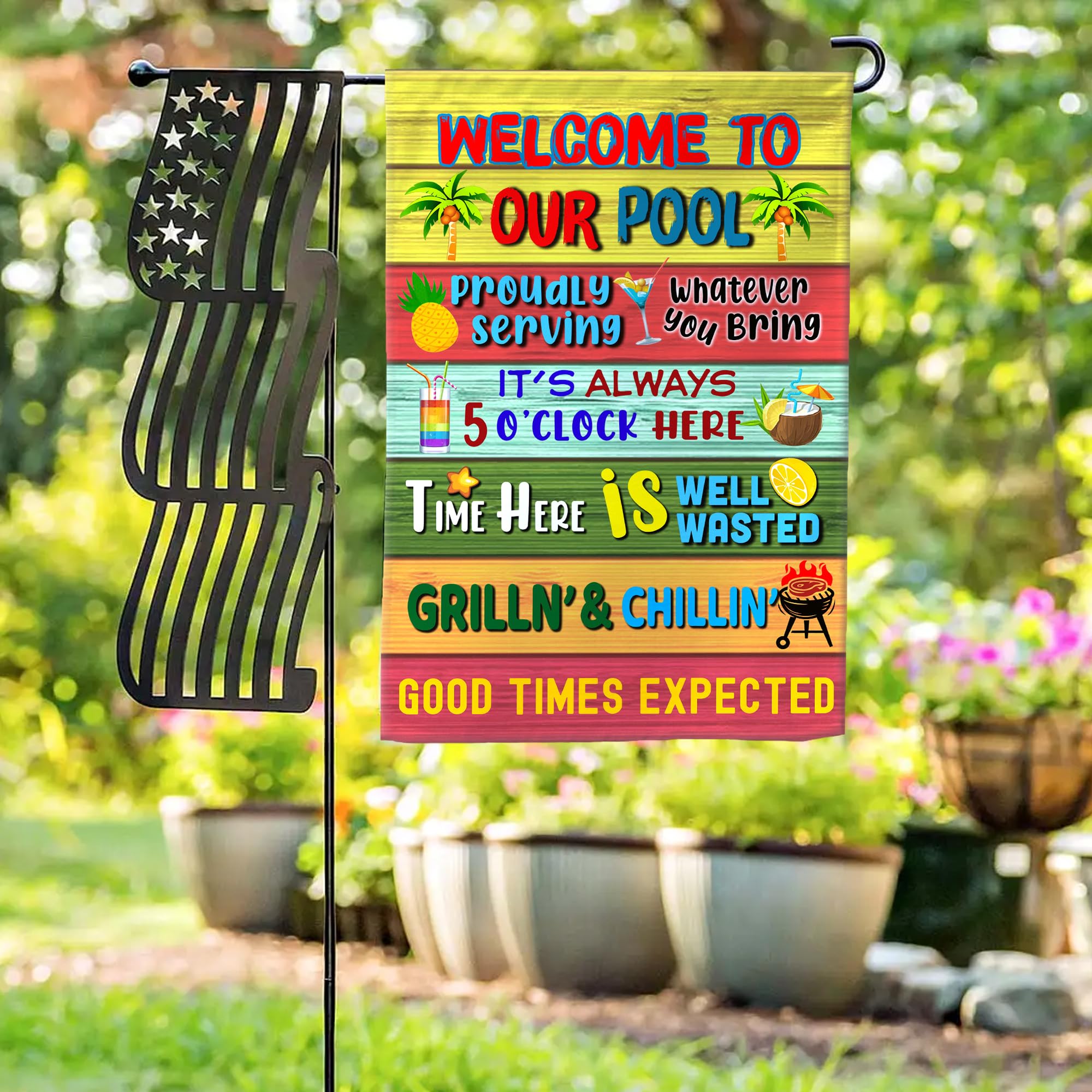 Funny Pool Rules Garden Flag - 12