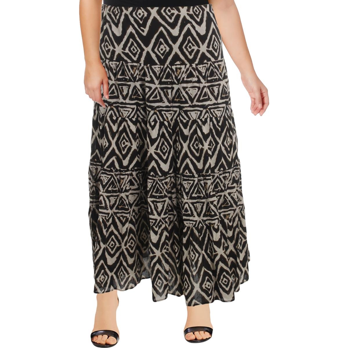 Women's Plus Size Printed Maxi Skirt 1X - Flowy Long Summer Skirt for Women, Boho Floral Beach Skirt with Pockets, Casual & Dressy Outfit for Vacations, Parties & Outdoor Events