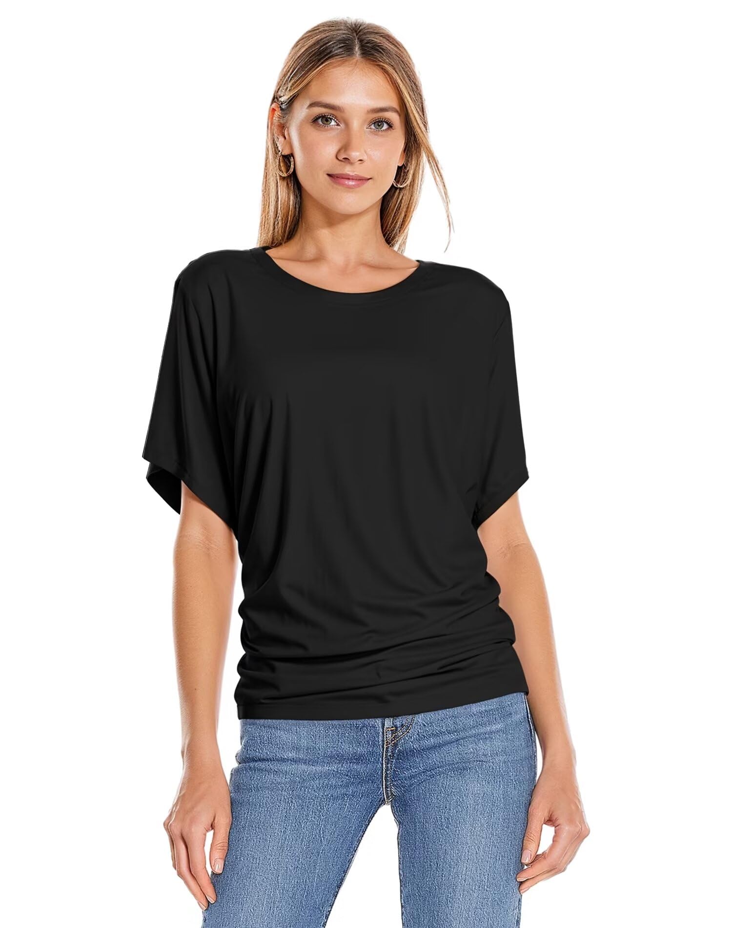 Hybrid & Company Women's Super Comfy Boat Neck Dolman Top Shirt - Soft & Stylish Casual Wear for Everyday Outfits, Work & Weekend