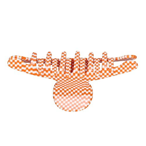 Fashionable Medium Hair Claw Clips for Women - Secure Grip, Easy to Use Hair Accessories for Face Washing, Morning Beauty & Makeup (Checkered Orange) - Perfect for Daily Styling, Work & Special Occasions