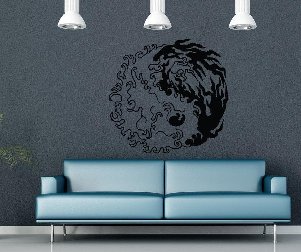 Vinyl Wall Decal Sticker - Fire and Water Yin Yang Design #1463 | Home Decor, Bedroom, Living Room, Office Wall Art