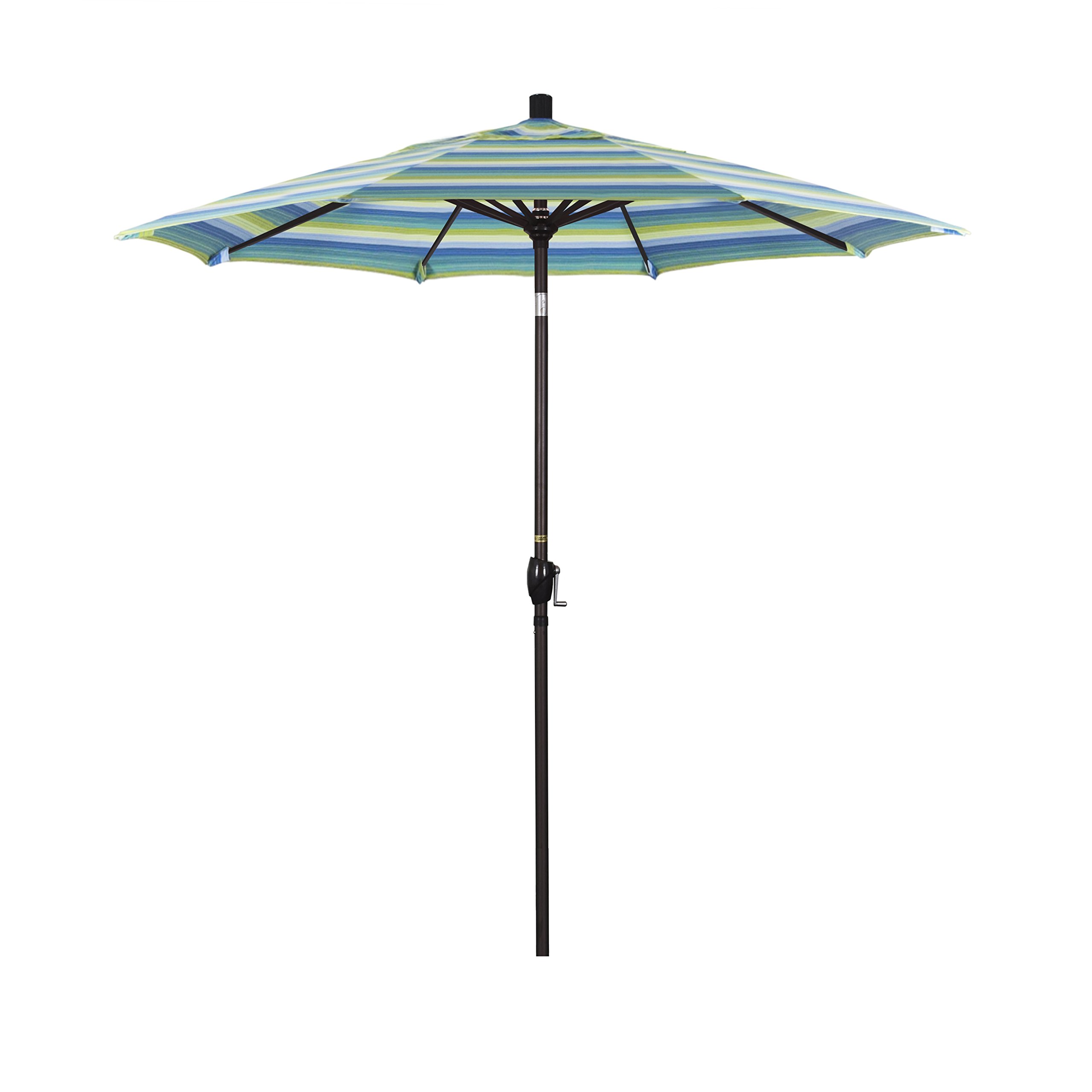 7.5' Round Aluminum Market Umbrella with Crank Lift & Push Button Tilt - Bronze Pole & Sunbrella Seville Seaside Fabric - Perfect for Patio, Poolside, and Outdoor Dining in California