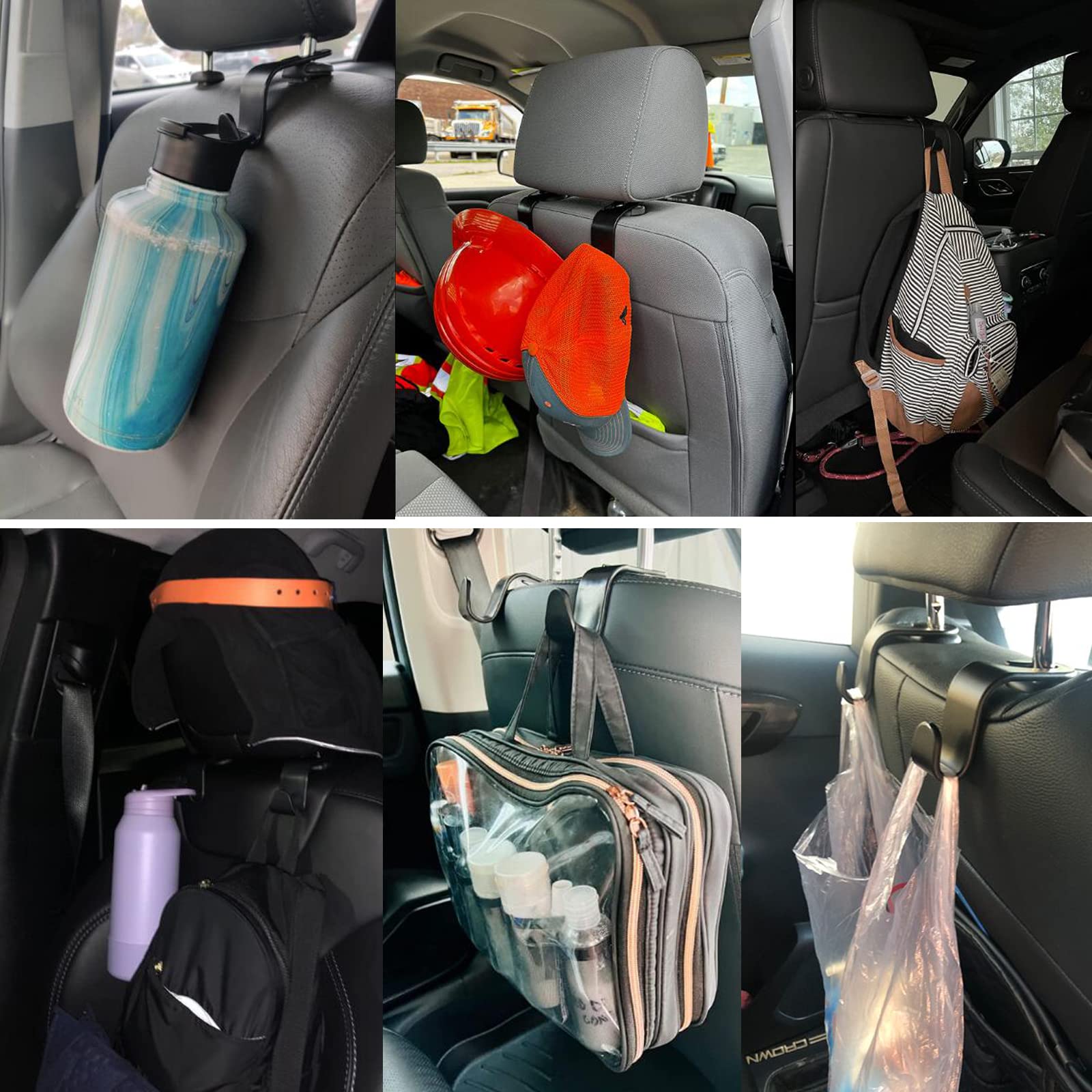 4 Pack Car Seat Headrest Hooks - Heavy Duty Backseat Organizer for Purses, Bags, Clothes & Water Bottles - Perfect Car Accessories for Road Trips & Daily Commute