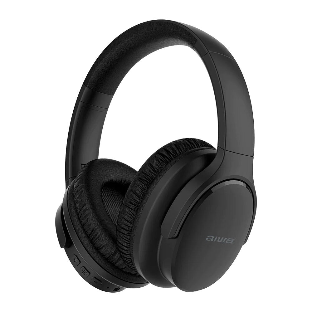 AIWA Over Ear Bluetooth Headphones Wireless with AUX & Airplane Adapter - Noise Cancelling Headphones for Travel, Workout, Gaming & Commuting (Black)