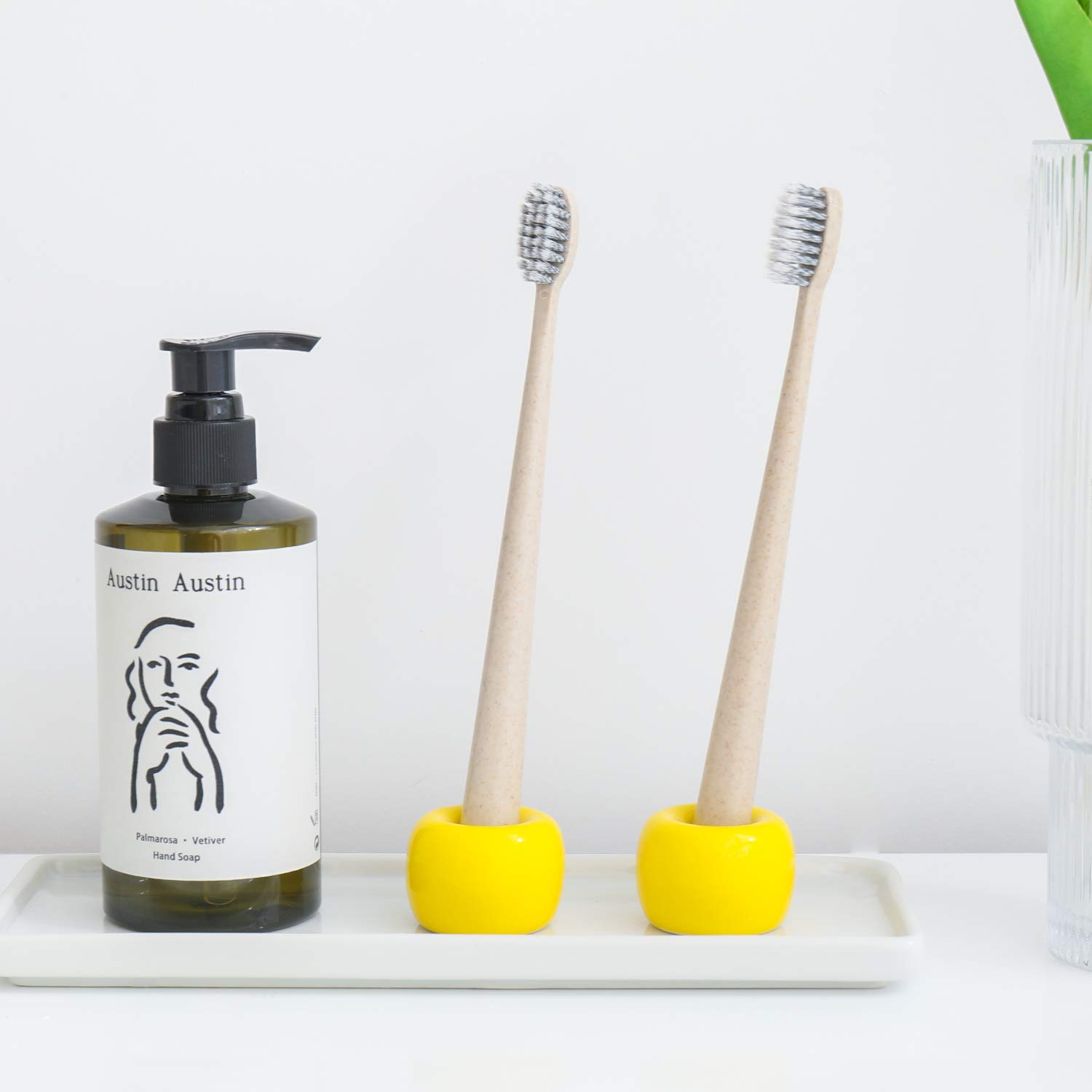 Airmoon Mini Ceramic Handmade Couple Toothbrush Holder - Bathroom Vanity Countertop Organizer for Toothbrushes & Accessories - Pack of 2 - Perfect for Couples, Families & Guest Bathrooms