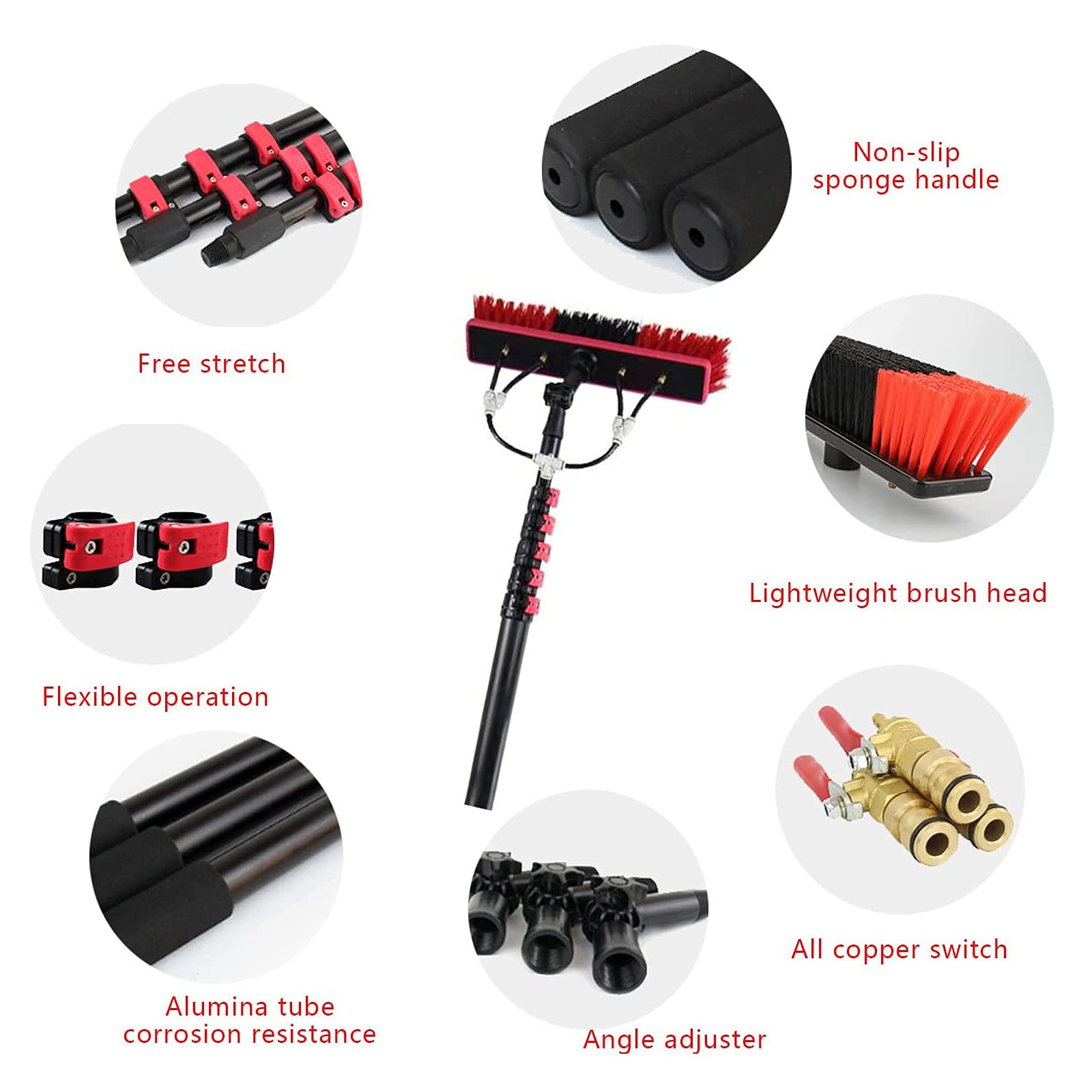**35cm Window Cleaning Brush with 3.6m/12FT Extendable Pole - Professional Water/Hose Fed Kit for Windows, Solar Panels & Photovoltaic Cleaning - Perfect for High-Rise Buildings & Hard-to-Reach Surfaces**