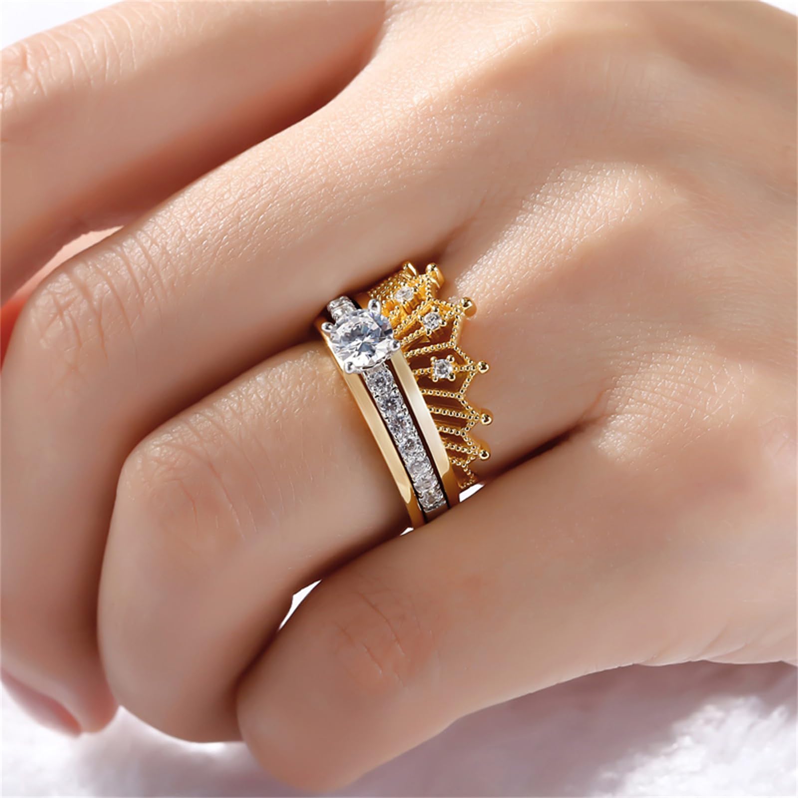 Jeulia 2 Carat Crown 925 Sterling Silver Ring for Women - Two Tone Gold Plated Wedding Band Set with Round Cut Cubic Zirconia - Engagement, Anniversary, Promise Ring - Perfect for Bridal Jewelry, Gift Giving & Special Occasions