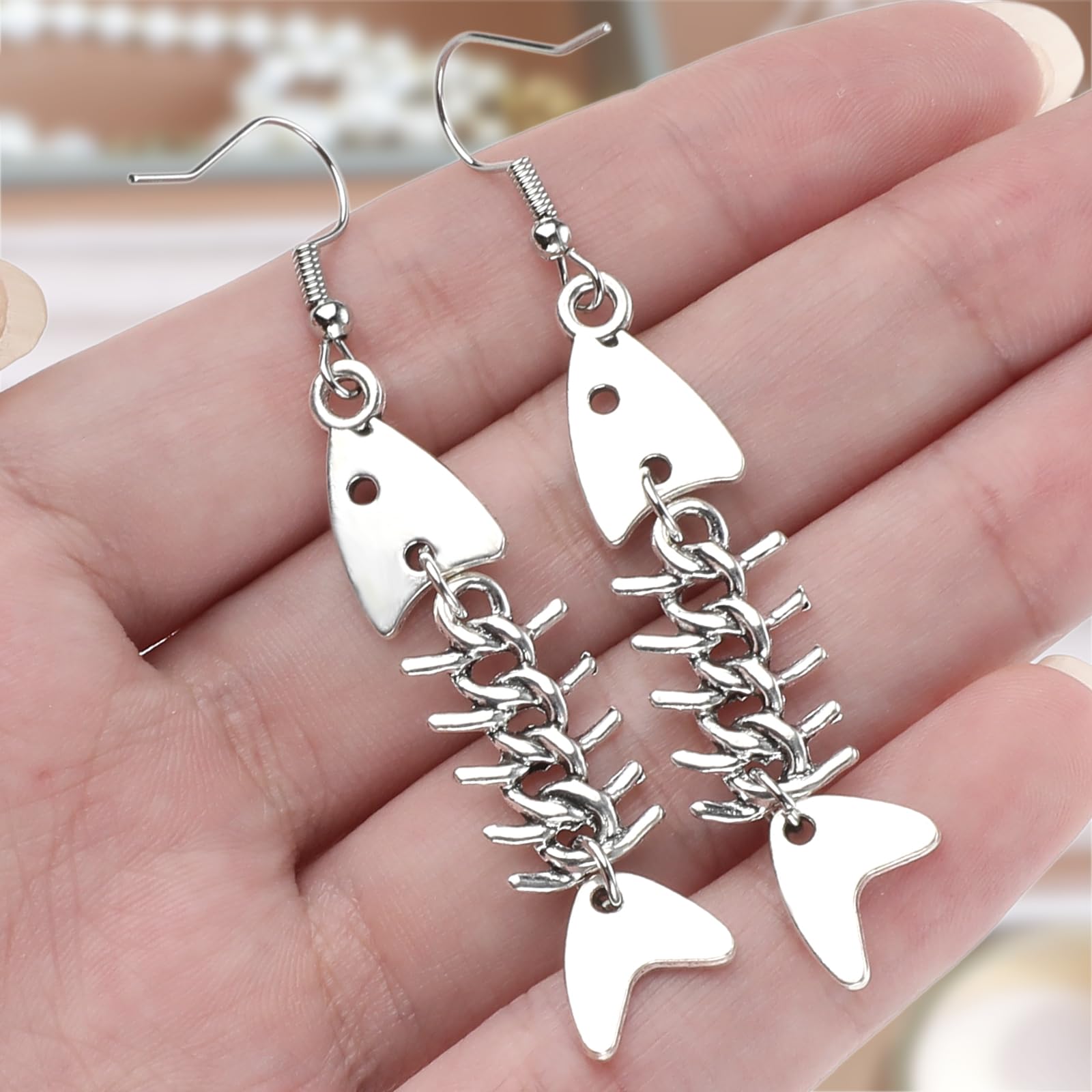 Trendy Fish Bone Grunge Earrings for Women - Zinc Alloy Long Dangle Earrings, Y2K Punk Goth Jewelry, Unique Fish Hook Design | Perfect for Concerts, Parties & Alternative Fashion