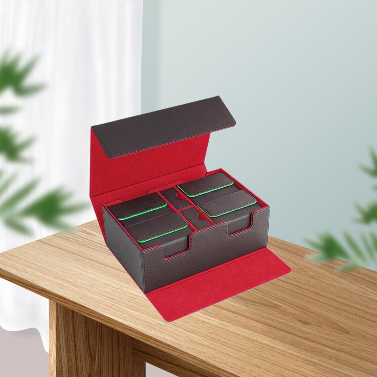 Milageto Trading Card Deck Case - Multifunctional Collectible Storage Box with Dividers for Hockey, Sports & Trading Cards (Red/Green Inner) - Perfect for Card Collectors, Game Nights & Organizing Collections
