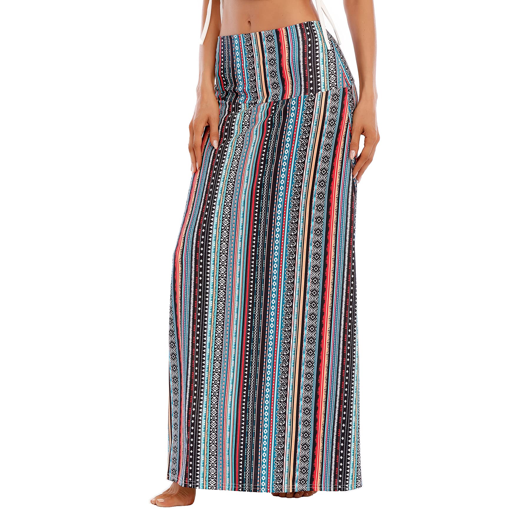 Zando Women's Long High Waisted Maxi Skirt - Trendy Stretchy Flared Flower Skirt for Casual Wear, Workout & Office | Perfect for Summer Outfits, Beach Vacations & Date Nights