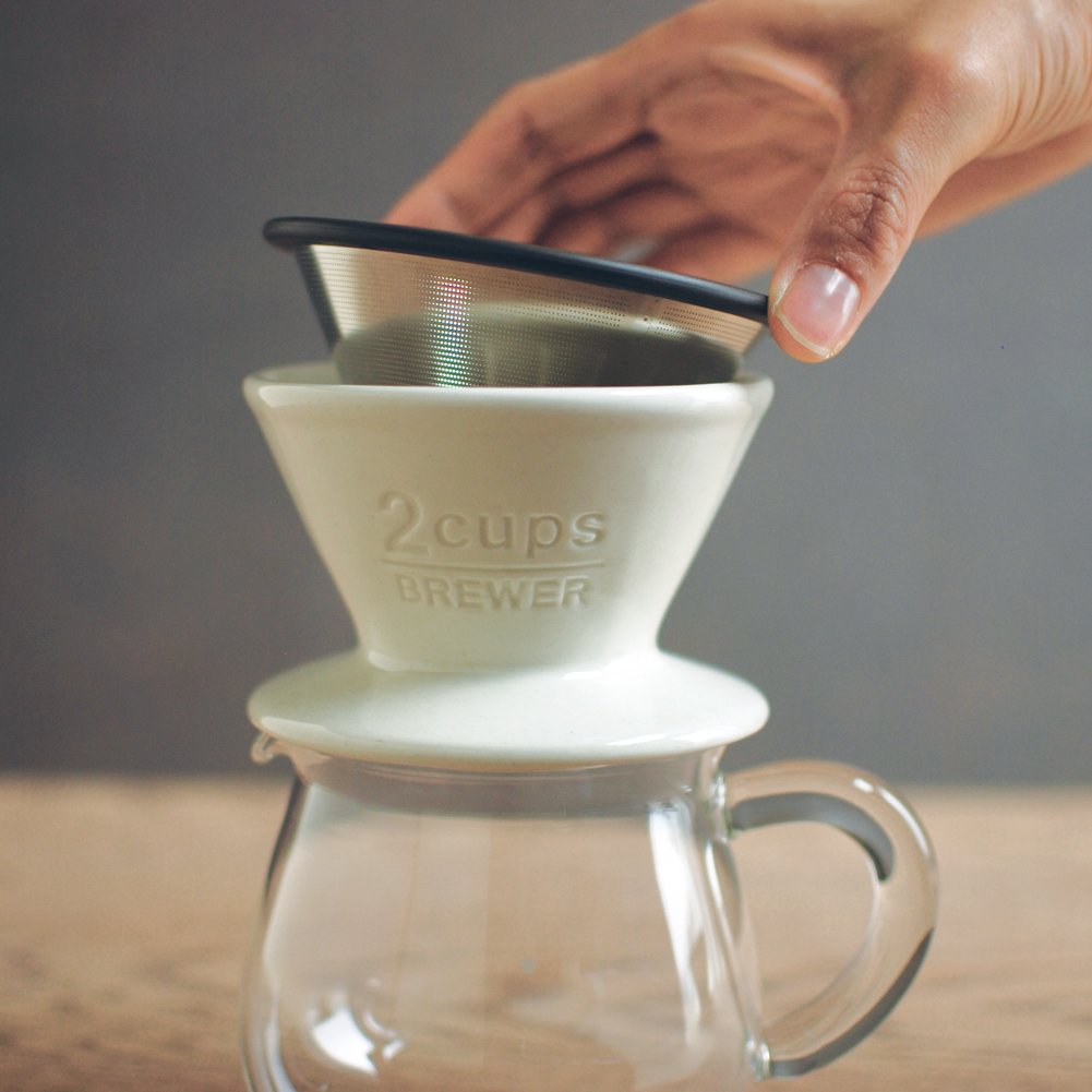 KINTO SCS 27629 Porcelain Coffee Brewer - 2 Cup Capacity, Dishwasher Safe, White - Perfect for Home, Office & Coffee Lovers