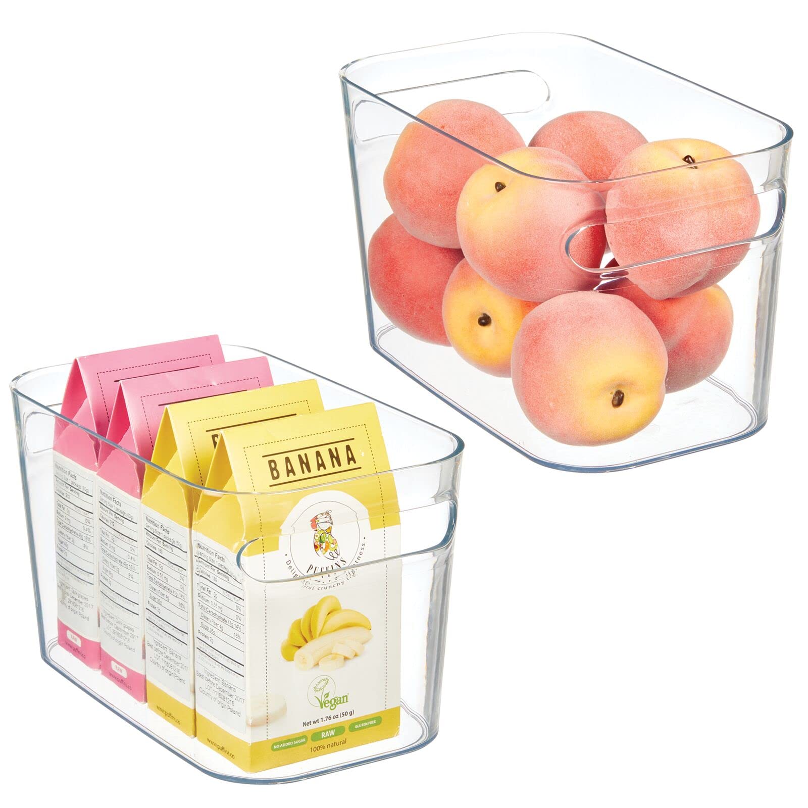 mDesign Clear Plastic Food Storage Bins with Handles - 10 Inch Kitchen Pantry Organizer for Refrigerator, Freezer - Perfect for Fruits, Yogurt, Snacks, Pasta (2-Pack) - Ideal for Meal Prep & Space Saving Organization