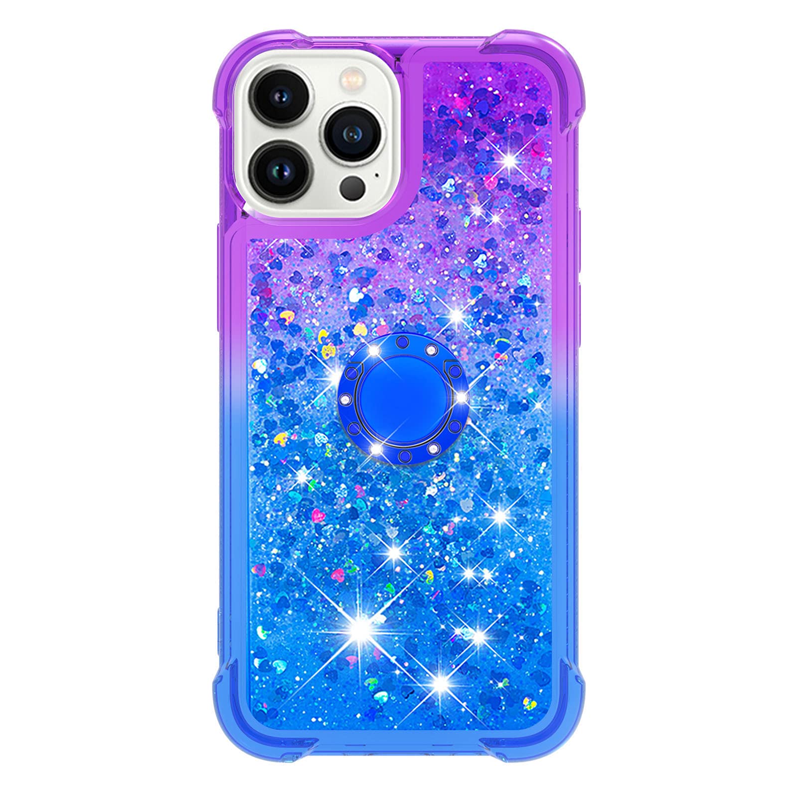 Premium iPhone 13 Pro Max Case - Gradient Quicksand Glitter Bling Liquid Floating Ring with Kickstand | Shockproof TPU Bumper & Reinforced Corners | Stylish Purple-Blue Protective Cover for Women | Perfect for Work, Travel & Everyday Use