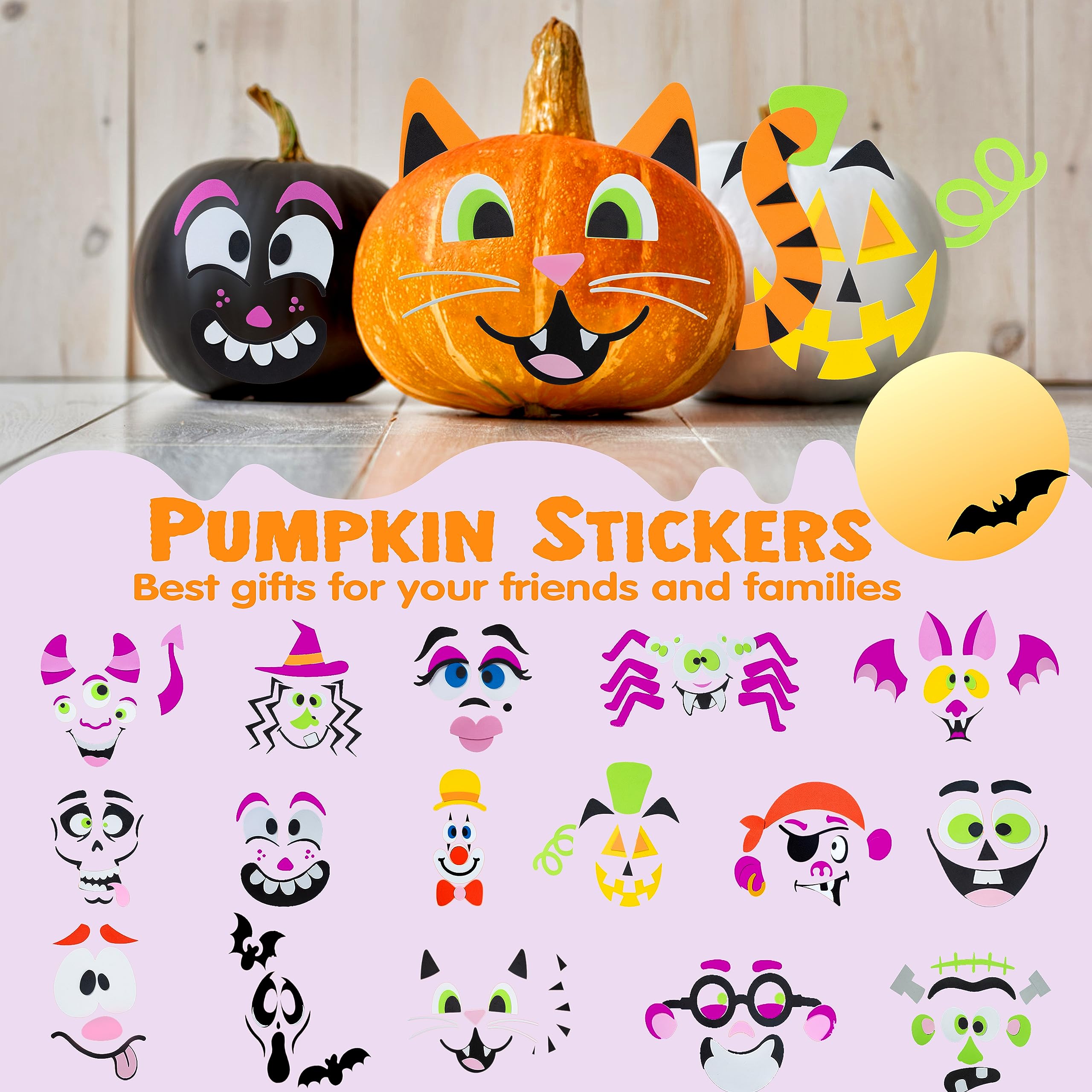 JOYIN 16 Pack Halloween Pumpkin Decorating Stickers - Foam Craft Kit for Kids, Halloween Party Favors & School Activities - Funny Jack O'Lantern Stickers for Classroom Games & DIY Pumpkin Decor