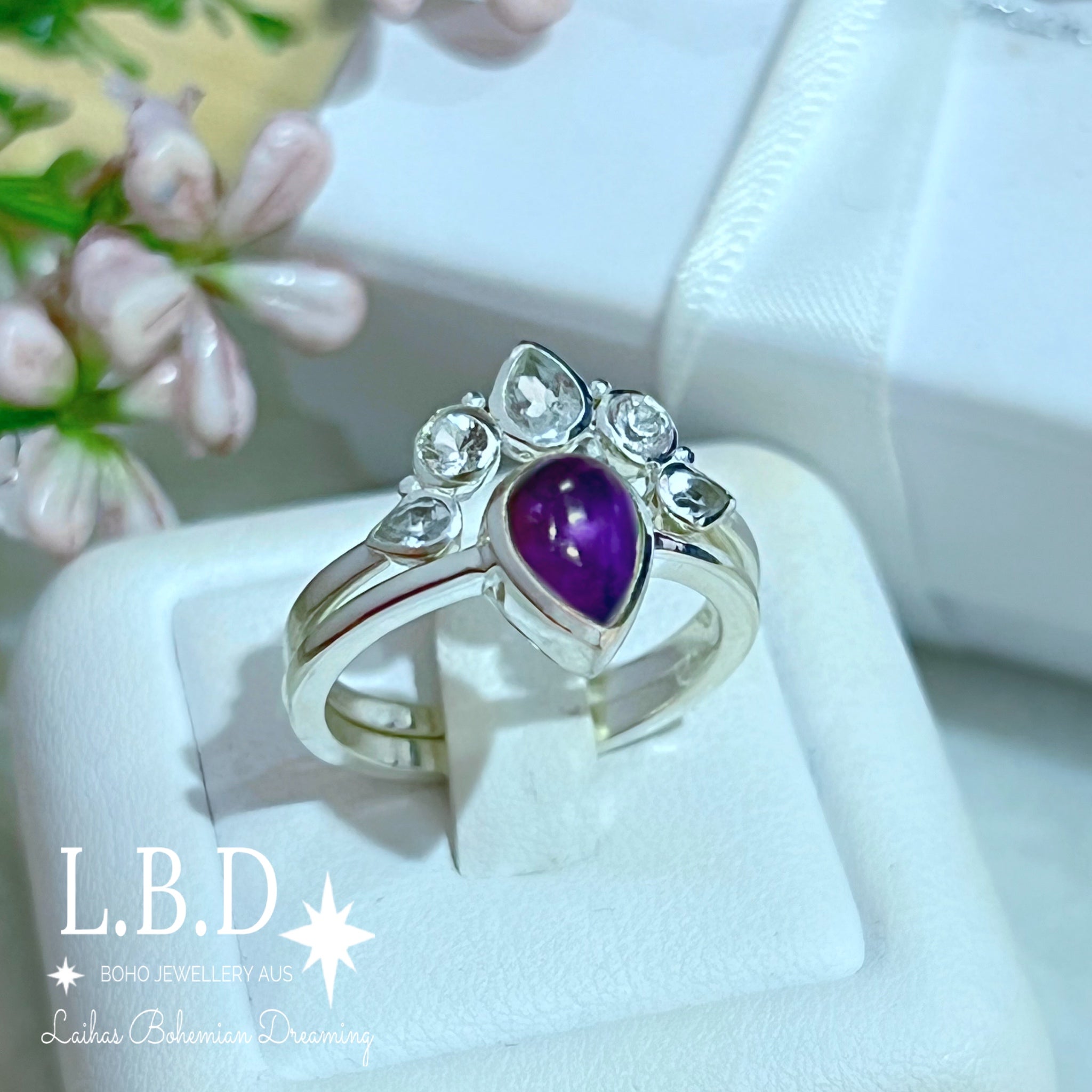 Laihas Queen of Cups Topaz & Amethyst Ring Set for Women - Elegant Birthstone Jewelry Gift for Birthday, Anniversary & Special Occasions | Perfect for Everyday Wear, Date Nights & Formal Events