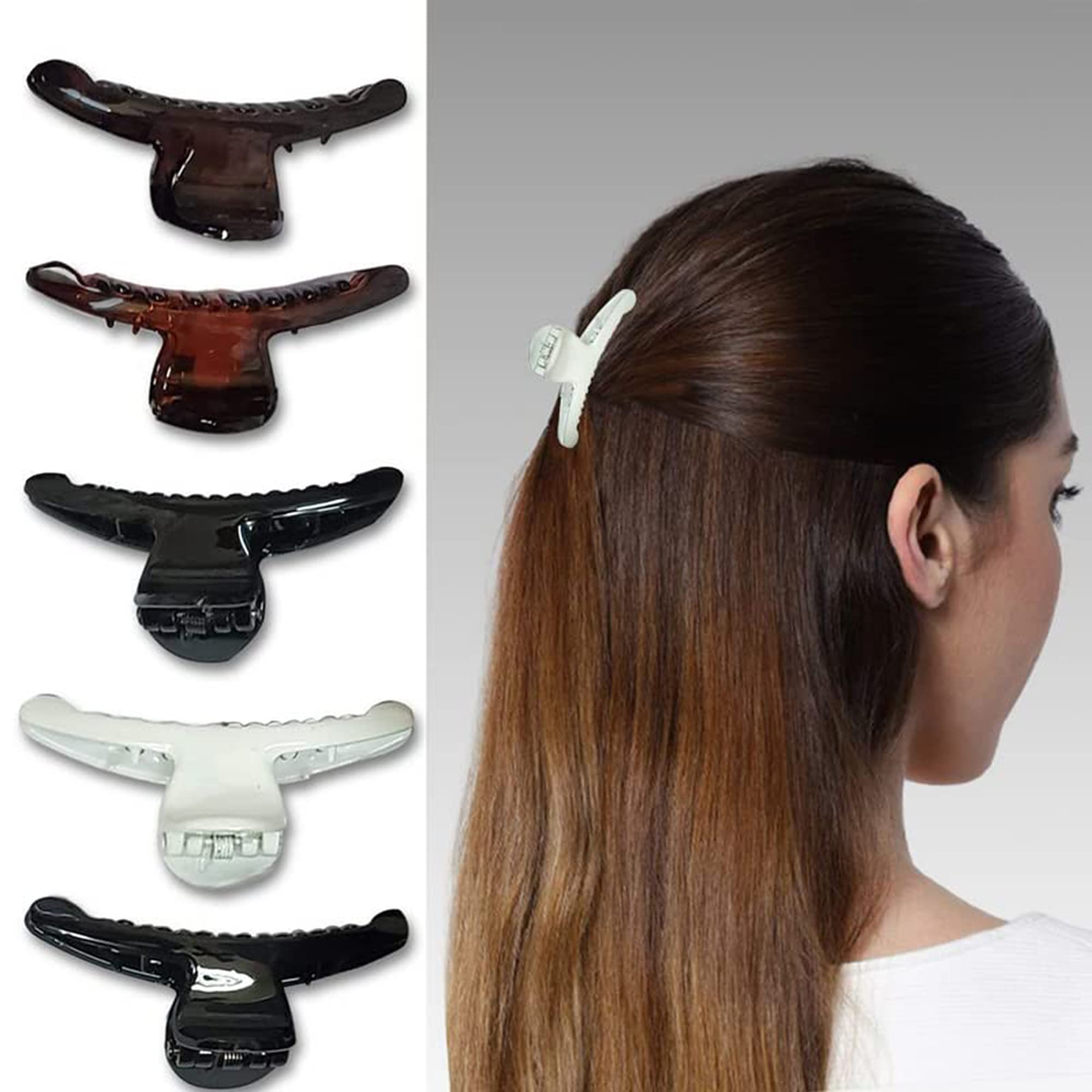 BIRDWARE 5-Pack Medium Hair Claw Clips for Women and Girls - 5cm Banana Butterfly Clips with Strong Grip (Black, Brown, White) - Lightweight Stone Design for Ponytails, Buns, and Everyday Hairstyles