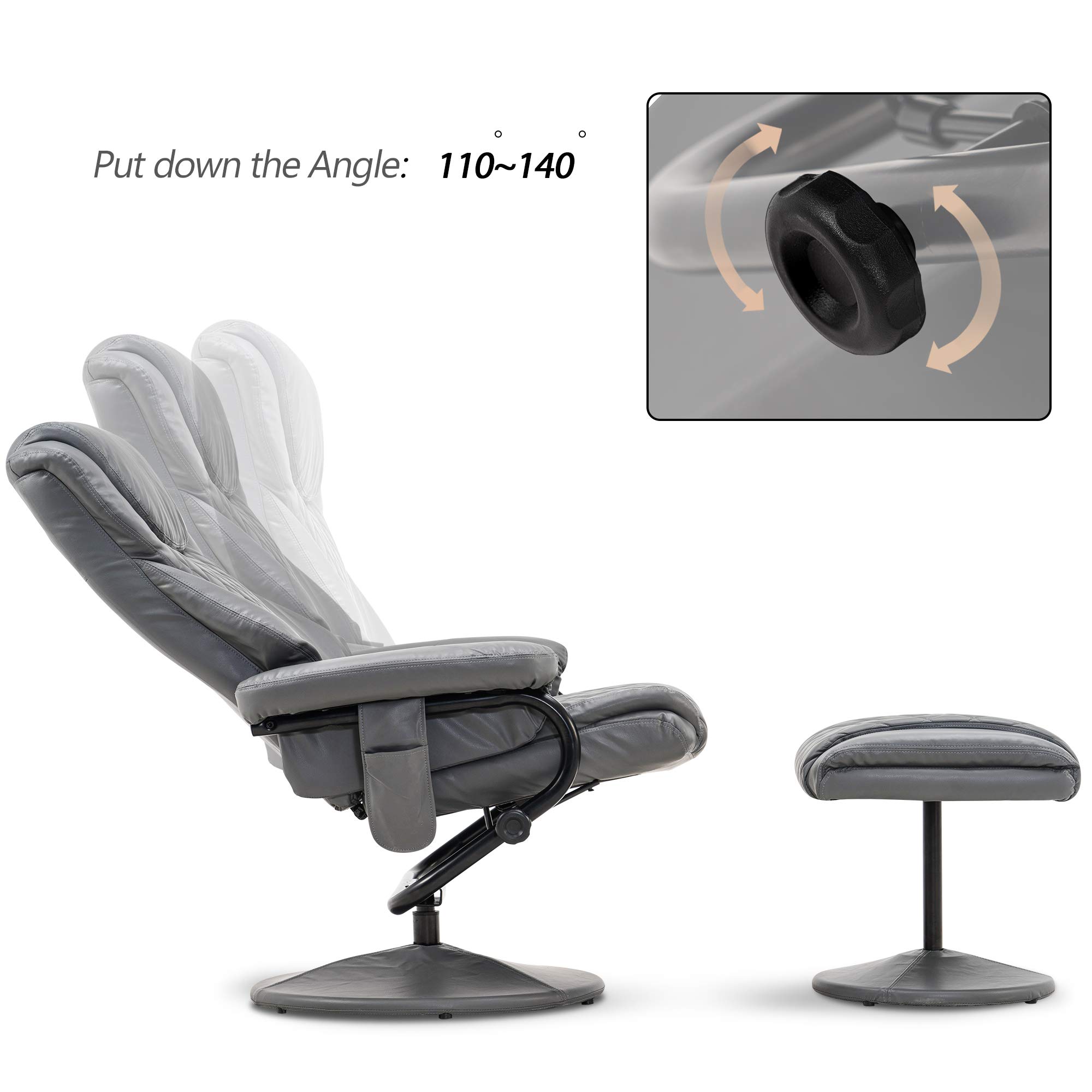 MCombo Power Recliner with Ottoman - Massage Reclining Chair, 360° Swivel Living Room Chair in Faux Leather (Grey) - Perfect for Home Theater, Gaming & Relaxation
