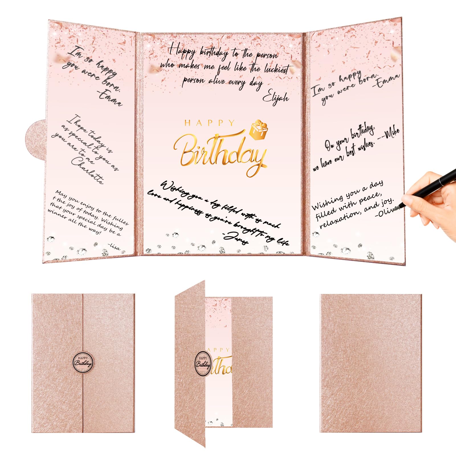 Rose Gold Happy Birthday Guest Book - 18x12 Inch Elegant Birthday Sign in Book Alternative for Women & Girls | Perfect Birthday Party Decor, Bridal Shower Gift & Celebration Keepsake