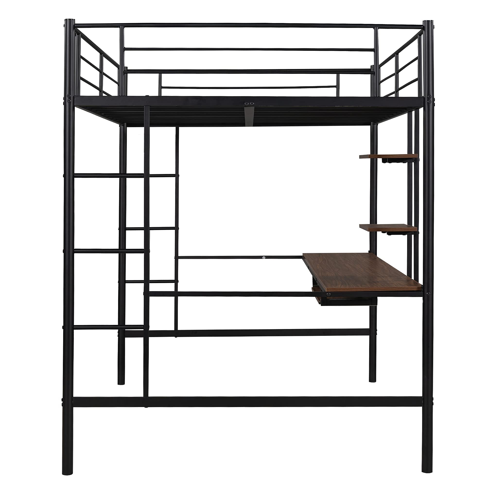 RUNNA Full Size Loft Bed for Kids & Teens - Sturdy Metal Bunk Bed with Built-in Study Desk, Shelves & Keyboard Tray - Space Saving Furniture for Small Rooms - Perfect for Dorm, Bedroom or Apartment