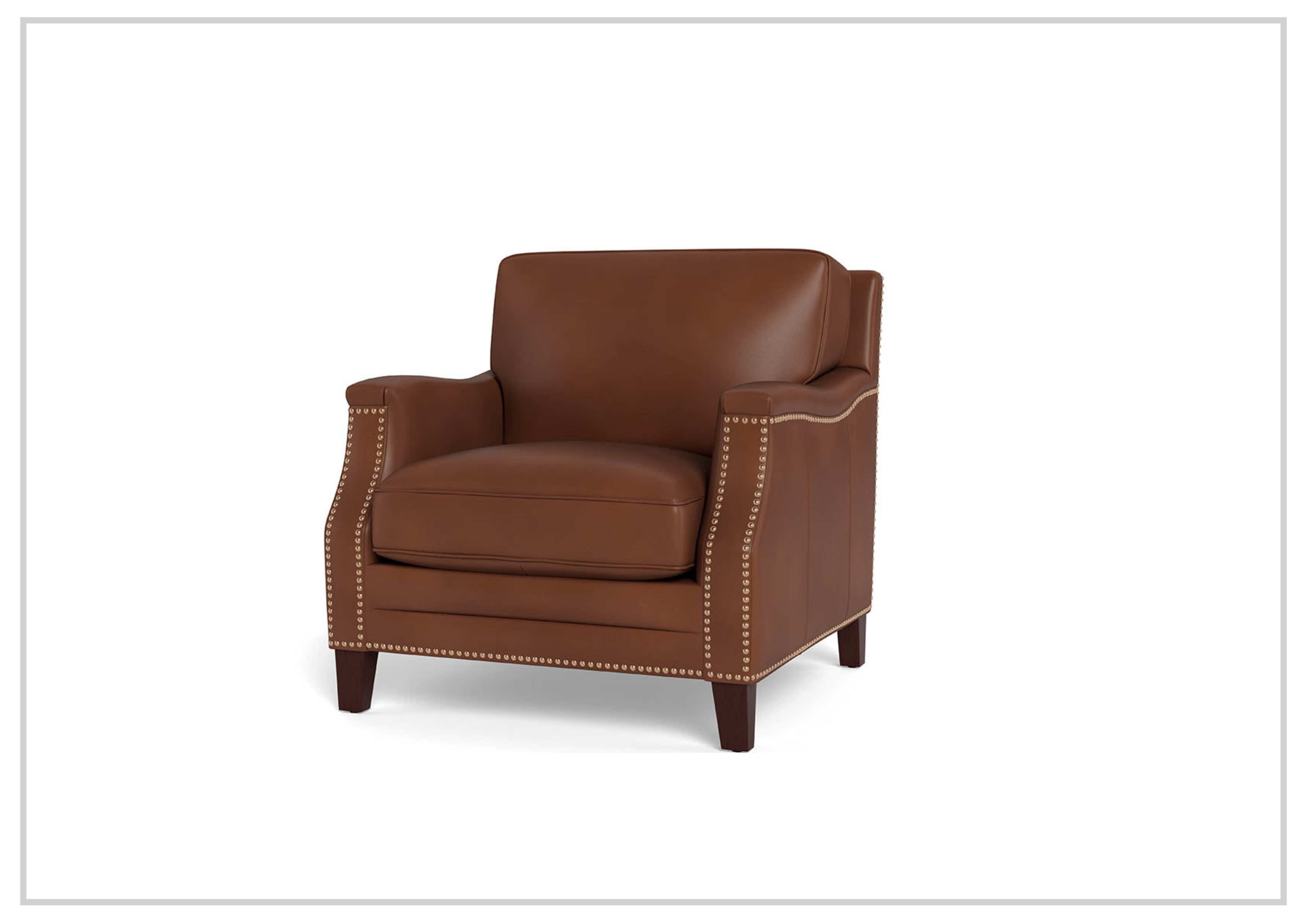 Premium Brown Leather Armchair with Nailhead Trim - Hydeline Camano Collection - Luxurious Home Office & Living Room Seating