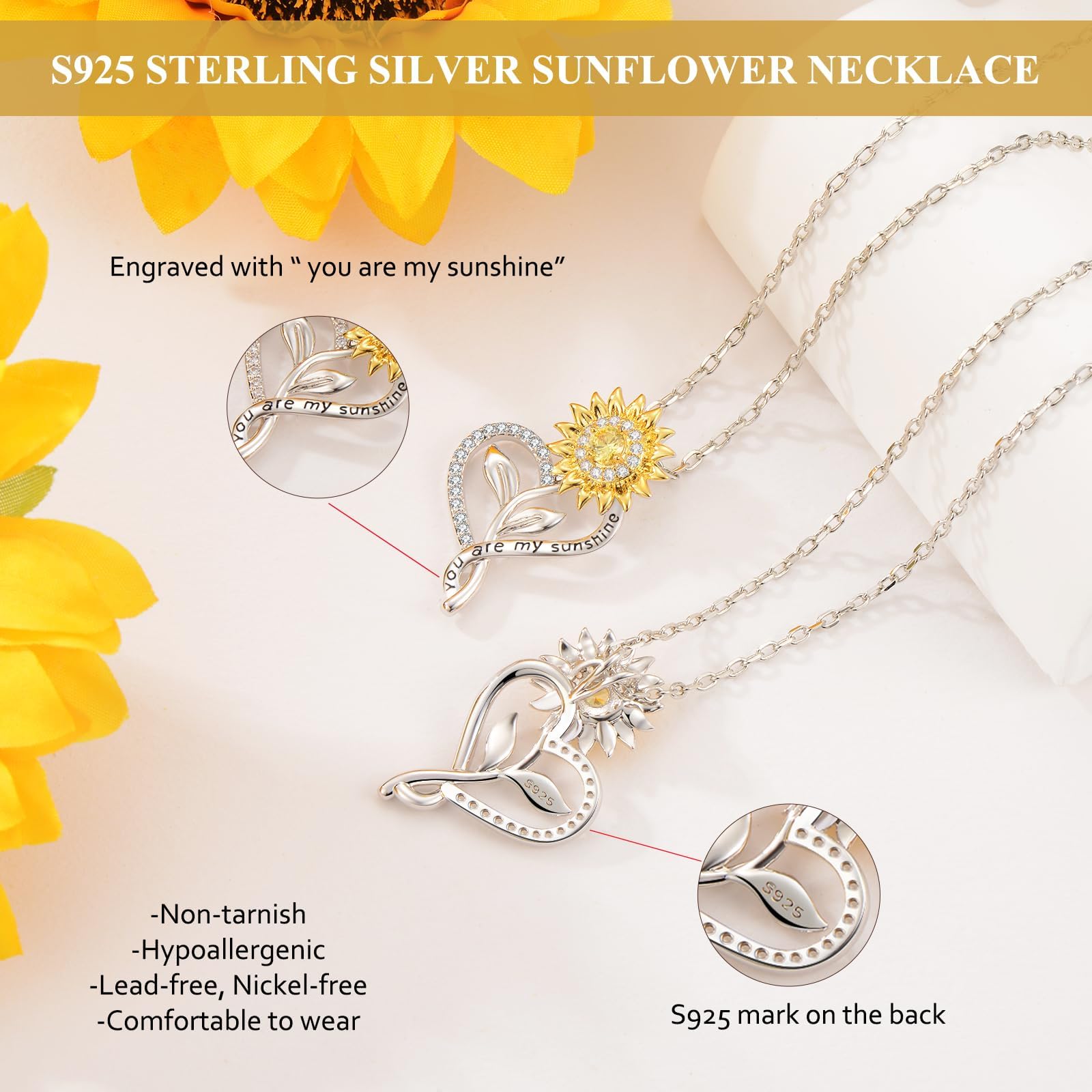 18K Gold Plated Sunflower Necklace for Women - Elegant Anniversary, Birthday & Valentine's Day Gift for Wife, Girlfriend, Mom, Daughter, Sister & Friend - 