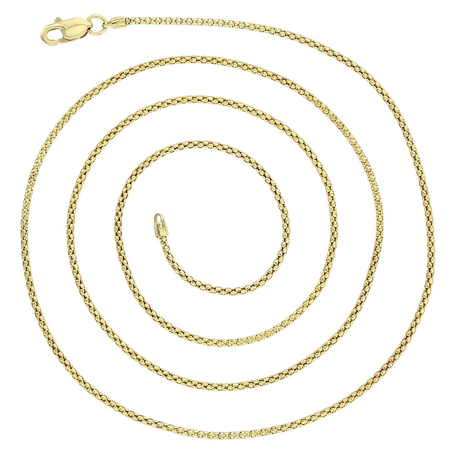 14K Solid Gold 1.30mm Popcorn Chain Necklace with Lobster Claw Clasp - Yellow or White Gold Italian Jewelry for Men & Women | Perfect for Layering, Gifts, and Everyday Wear