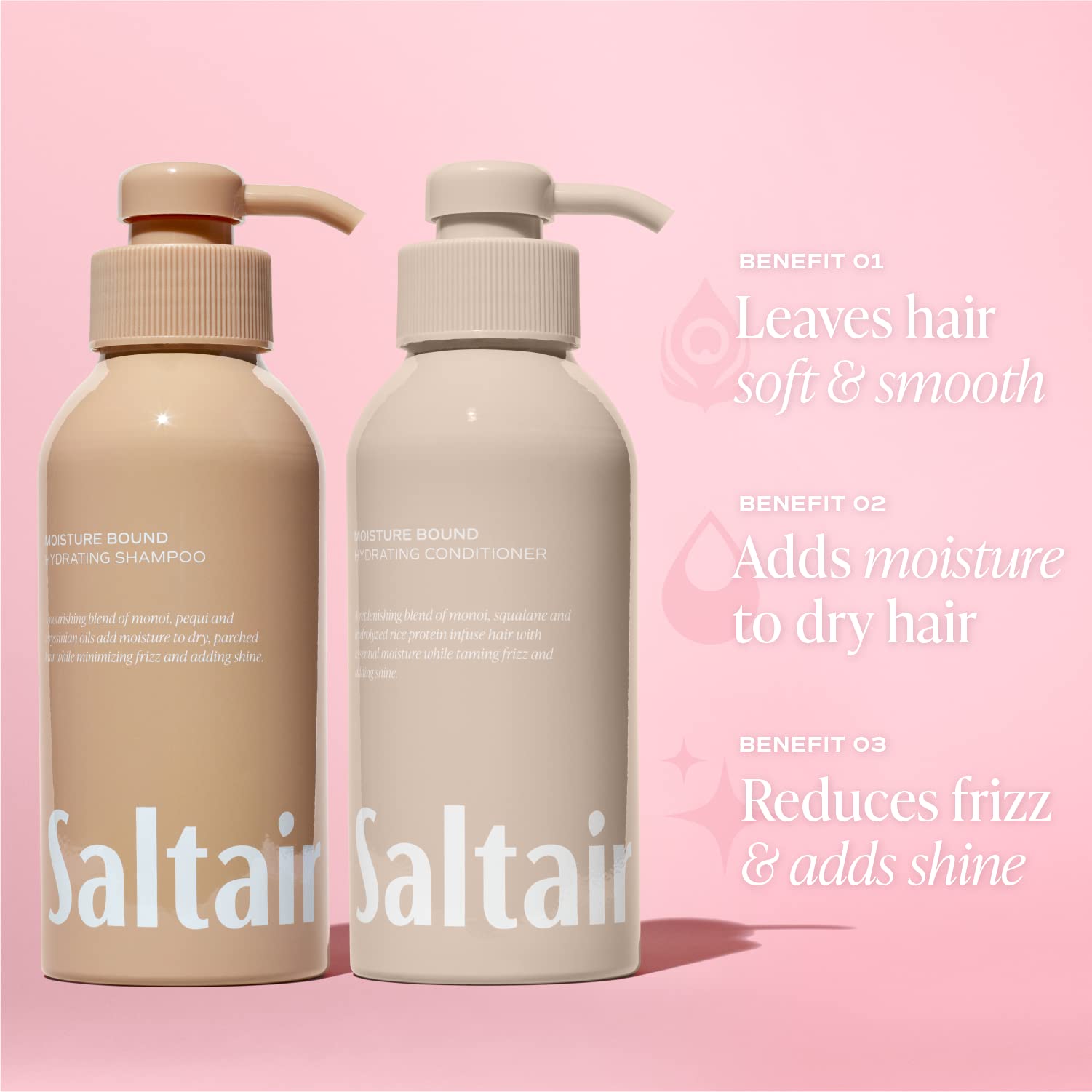 Saltair Moisture Bound Haircare Set - Hydrating Shampoo & Conditioner Duo (28 Fl Oz/1 L) for Dry, Damaged Hair | Salon-Quality Hair Treatment for Soft, Shiny Locks at Home