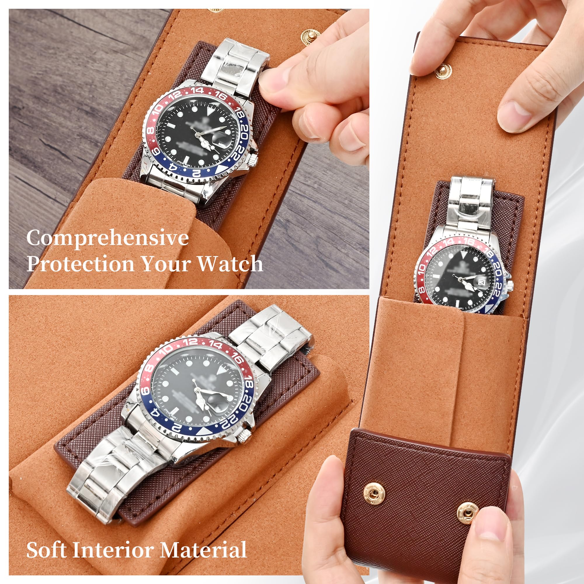 Premium Leather Travel Watch Case for Men & Women - Single Watch Pouch with Soft Suede Lining, Luxury Watch Storage Organizer (Brown) | Perfect for Business Trips, Vacations & Watch Collection Protection