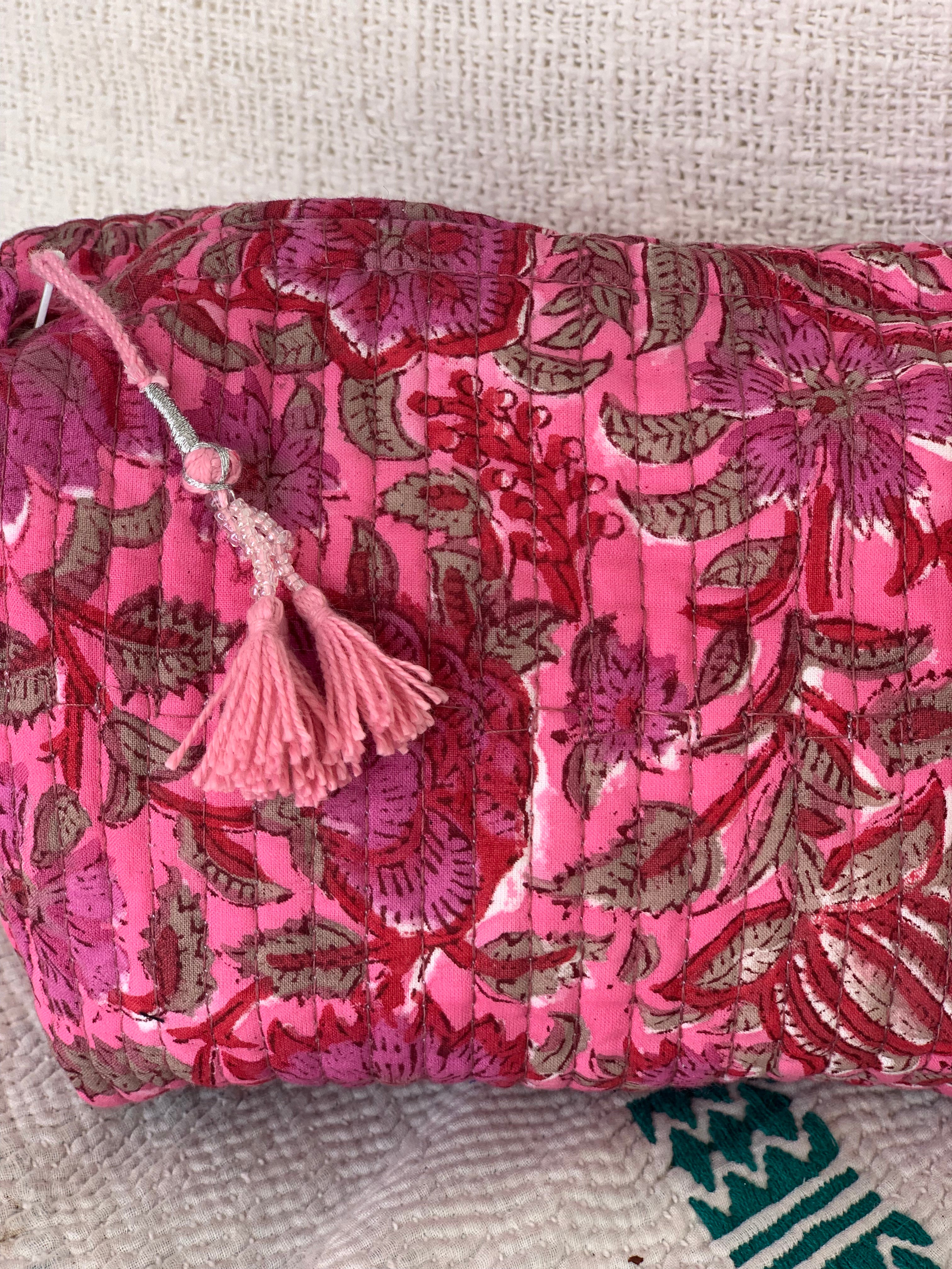 Handmade Block Print Cotton Cosmetic Bag - Eco-Friendly & Reusable (3 Sizes) - Perfect for Travel, Makeup Storage & Gift Giving