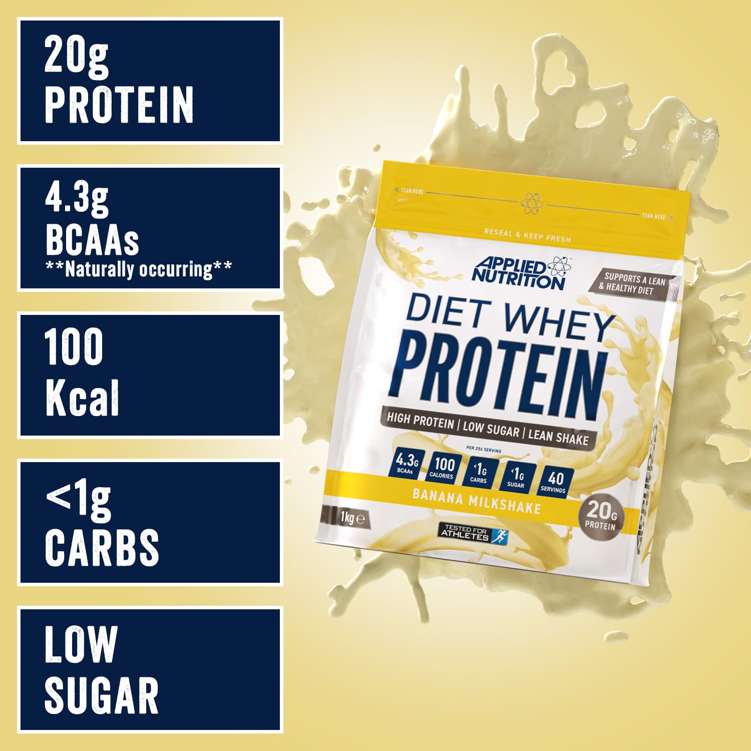 Applied Nutrition Diet Whey Protein Powder 1kg - Low Fat High Protein Shake for Weight Loss & Muscle Building | Perfect for Post-Workout Recovery & Healthy Meal Replacement