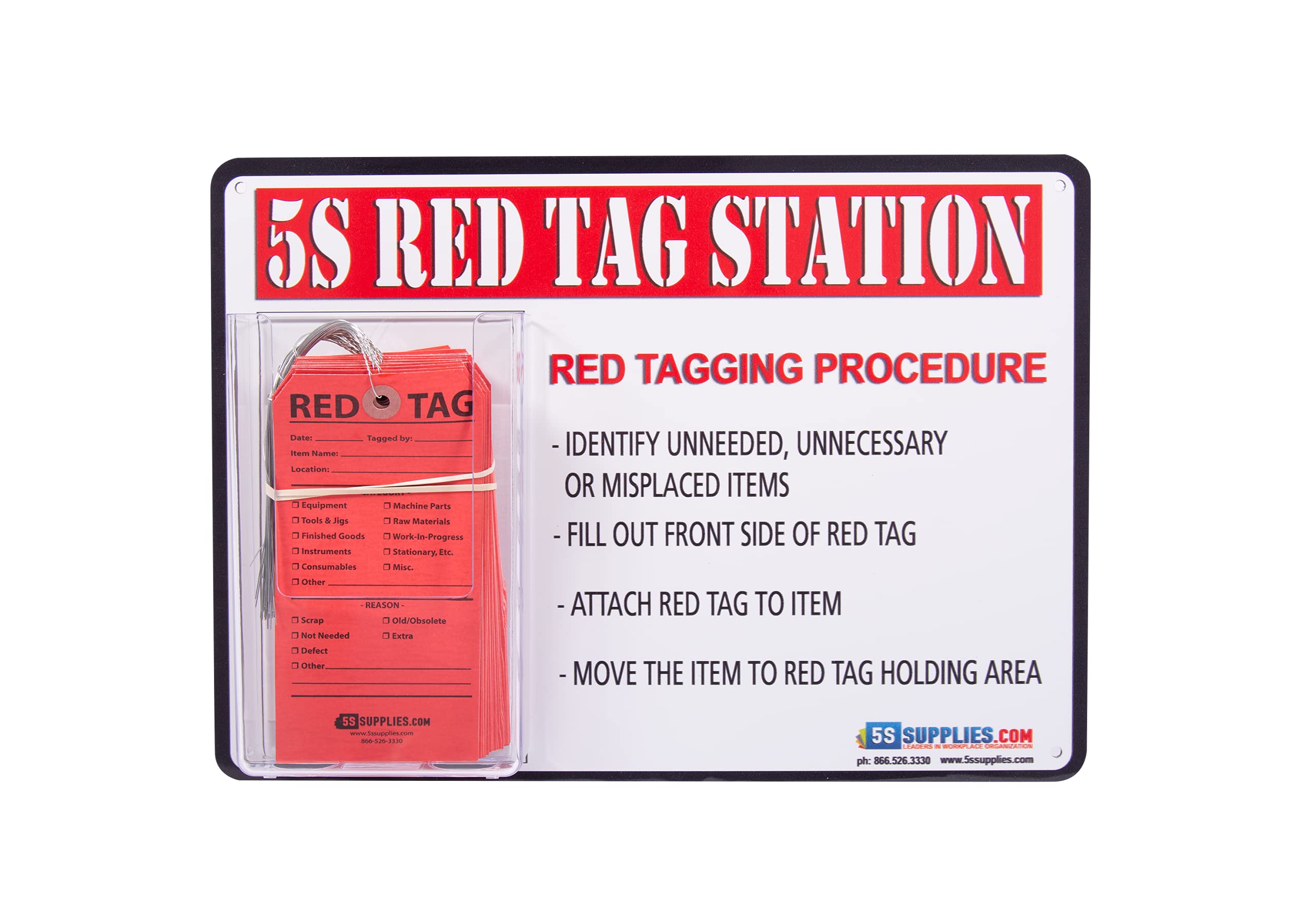 5S Red Tag Holder Station - 50 Pack (Red) - Perfect for Lean Manufacturing, Warehouse Organization & Visual Workplace Management