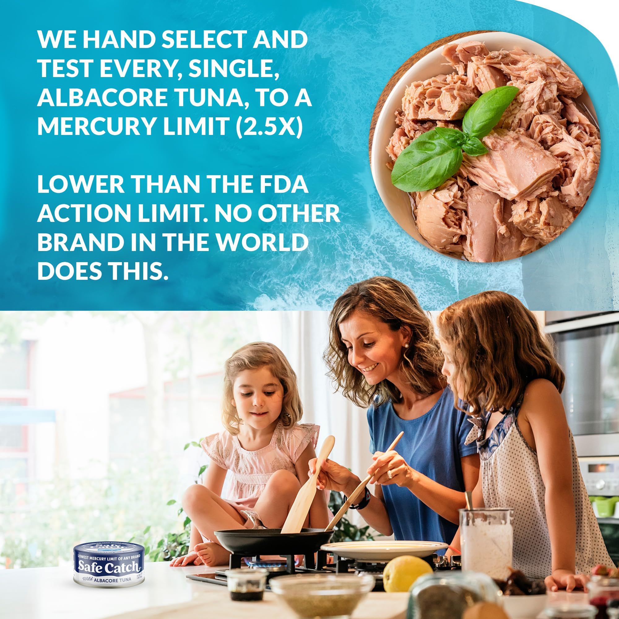 Safe Catch Wild Albacore Tuna Cans - Low Mercury, Gluten-Free, Keto, Paleo & Kosher Certified - Non-GMO, High Protein Tuna Steak - Each Can Tested for Mercury - No Added Water or Oil - 6 Pack (5oz Each) - Perfect for Healthy Lunches, Salads & Keto Meal Prep