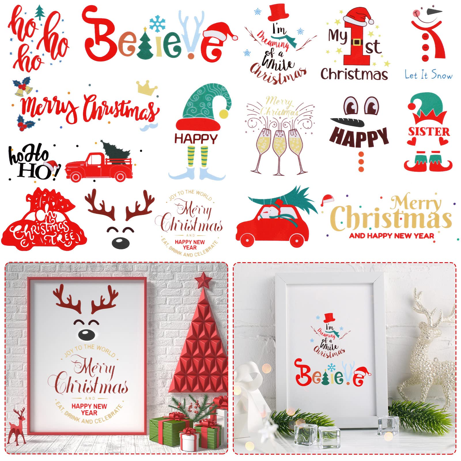 48-Piece Christmas Vinyl Decals Set - Removable Merry Christmas Snowman & Elf Stickers - Peel and Stick Holiday Decor for Bottles, Laptops, Scrapbooks, Cars & Party Favors - 16 Festive Designs for Xmas Decorations & DIY Crafts