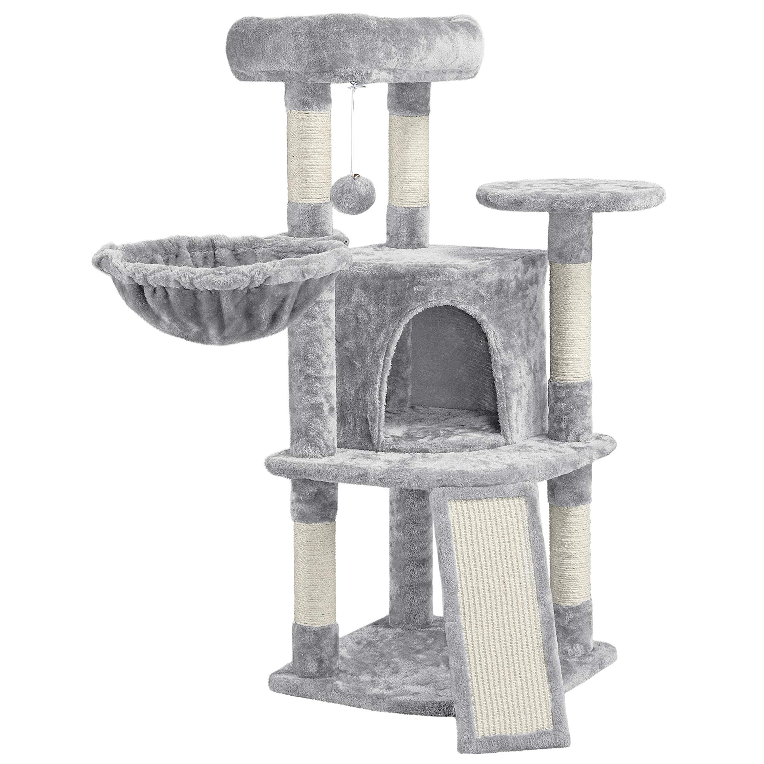 Topeakmart 42 Inch Cat Tree Tower for Indoor Cats - Multi-Level Cat Condo with Perch, Hammock & Scratching Posts - Durable Cat Activity Center & House in Light Gray - Perfect for Small Spaces & Playful Kittens