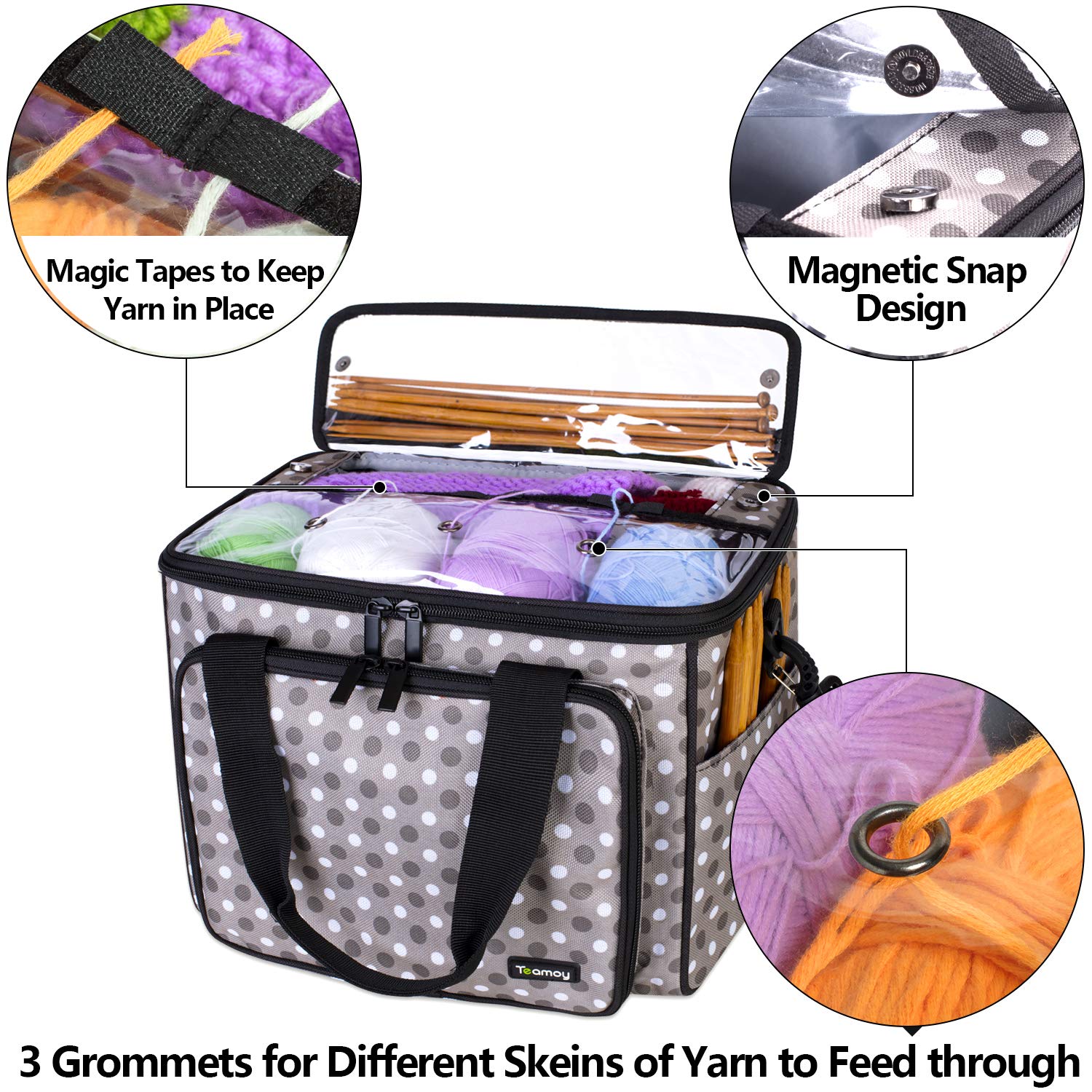 Teamoy Knitting Bag - Large Yarn Storage Tote with Inner Dividers for Crochet Projects | High Capacity Organizer for Knitting Needles, Crochet Hooks & Craft Supplies | Perfect for Home Knitting, Travel & Yarn Storage (Accessories Not Included)