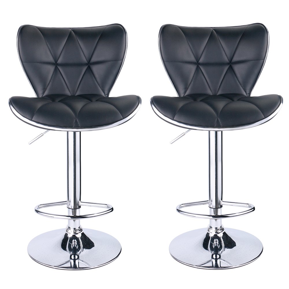 Premium Adjustable Swivel Bar Stools with Shell Back Design - Set of 3 PU Leather Padded Counter Height Stools (Black) - Perfect for Kitchen Islands, Home Bars & Breakfast Nooks