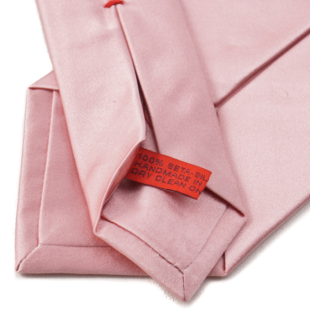 Isaia Solid Pink Satin Silk Tie for Men - Elegant Formal Necktie for Weddings, Business & Special Occasions